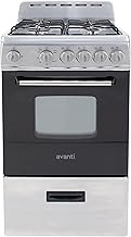 Avanti GR2013CSS Gas Range Oven Compact Freestanding Design, 4 Sealed Burners with Electronic Ignition, 2.1 Cu.Ft. Capacity Features Storage Drawer Broiler and Accessories, 20-Inch, Black