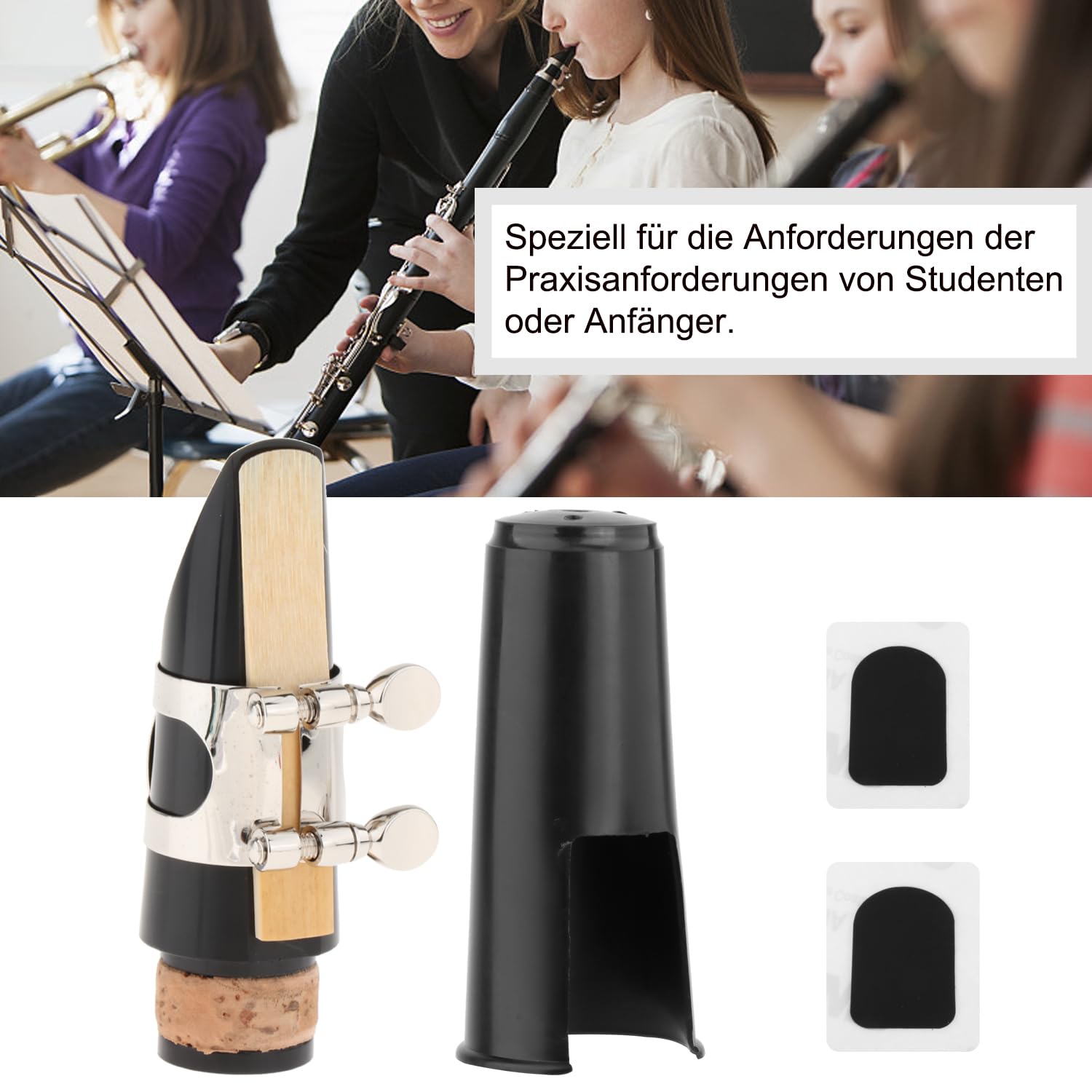 Clarinet Mouthpiece Kit zestaw ustników do klarnetu, ustnik do klarnetu z ligaturą, płatkiem klarnetu 2,5 i nasadką z tworzywa sztucznego