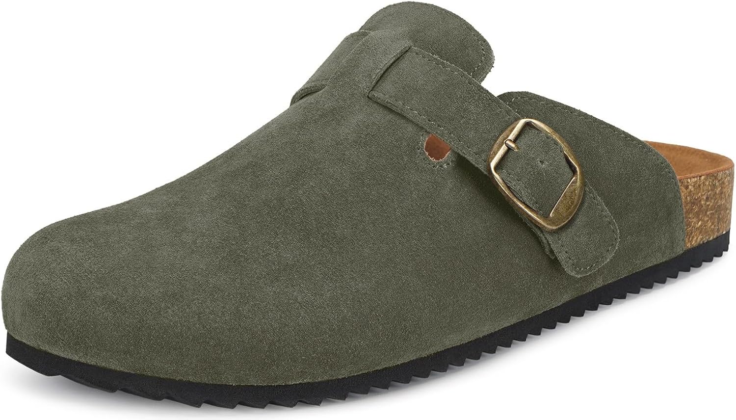 Womens Suede Clogs Mens Genuine Leather Mules Cork Footbed Sandals with Arch Support
