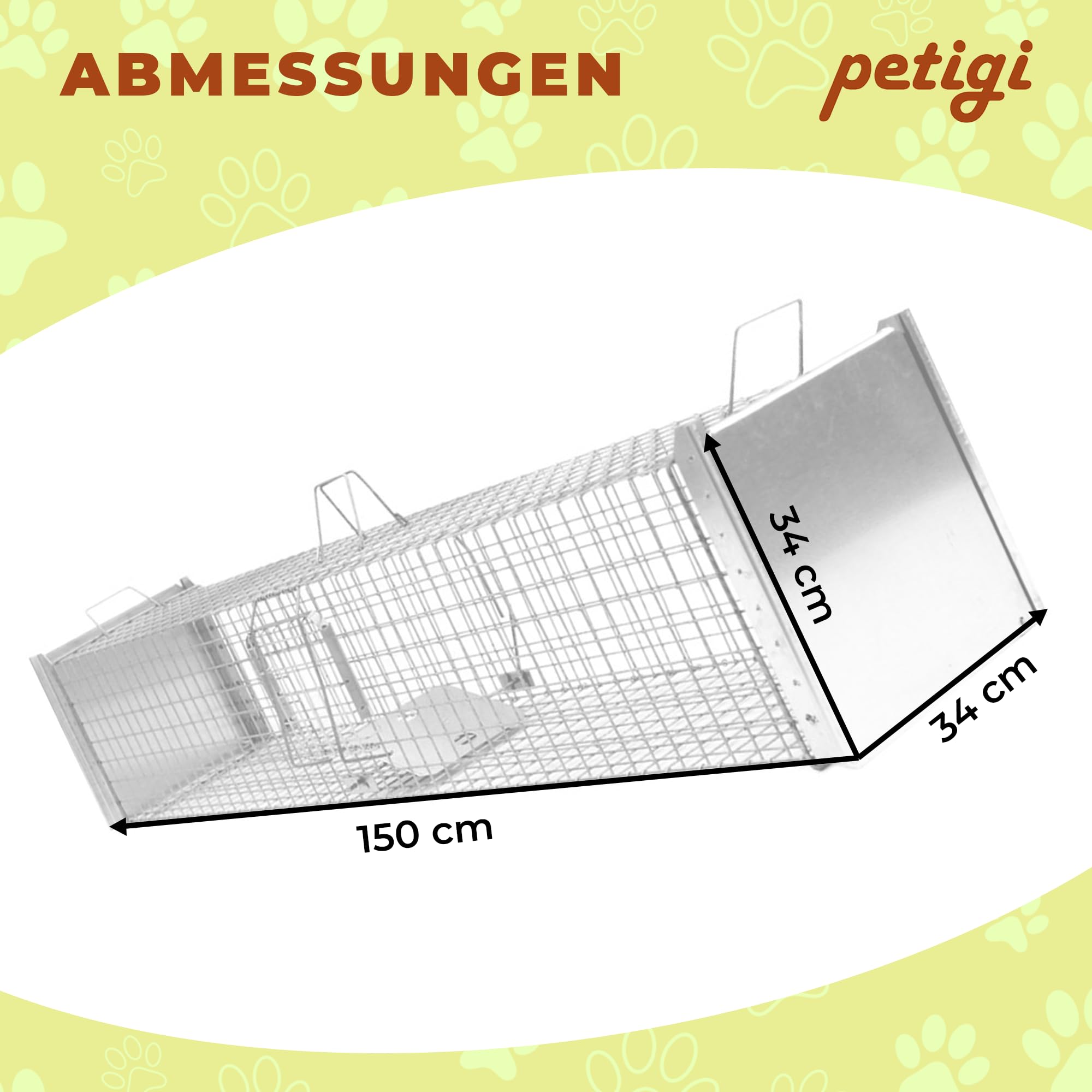 Petigi Lebendfalle zum Fangen und Umsiedeln von Marder, Katze, Biber, Fuchs, Kastenfalle aus Edelstahl, Marderfalle zur Tierabwehr, Ausführung: Modell 23 (150 x 34 x 34 cm)
