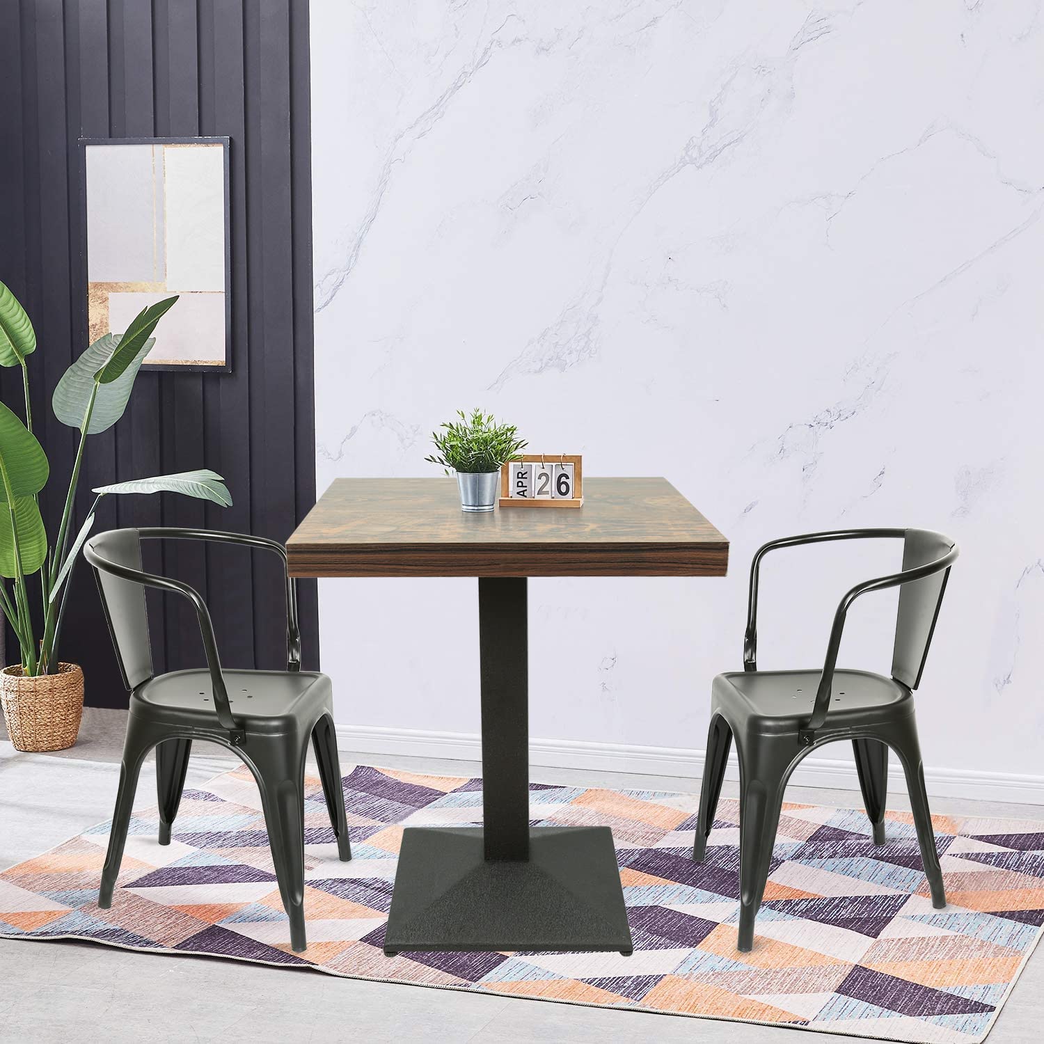 HUOLE Table de Bar Carrée Industrielle Rétro - Table à Manger Bistrot en Bois avec Pied Central, Charge Maximale 120KG, 60 x 60 x 75 cm (Horloge)