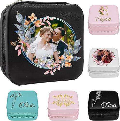 Miniatura 7 de Regalos de dama de honor, caja de joyería personalizada con inicial de flores de nacimiento, estuche de joyería de viaje personalizado para mujeres,