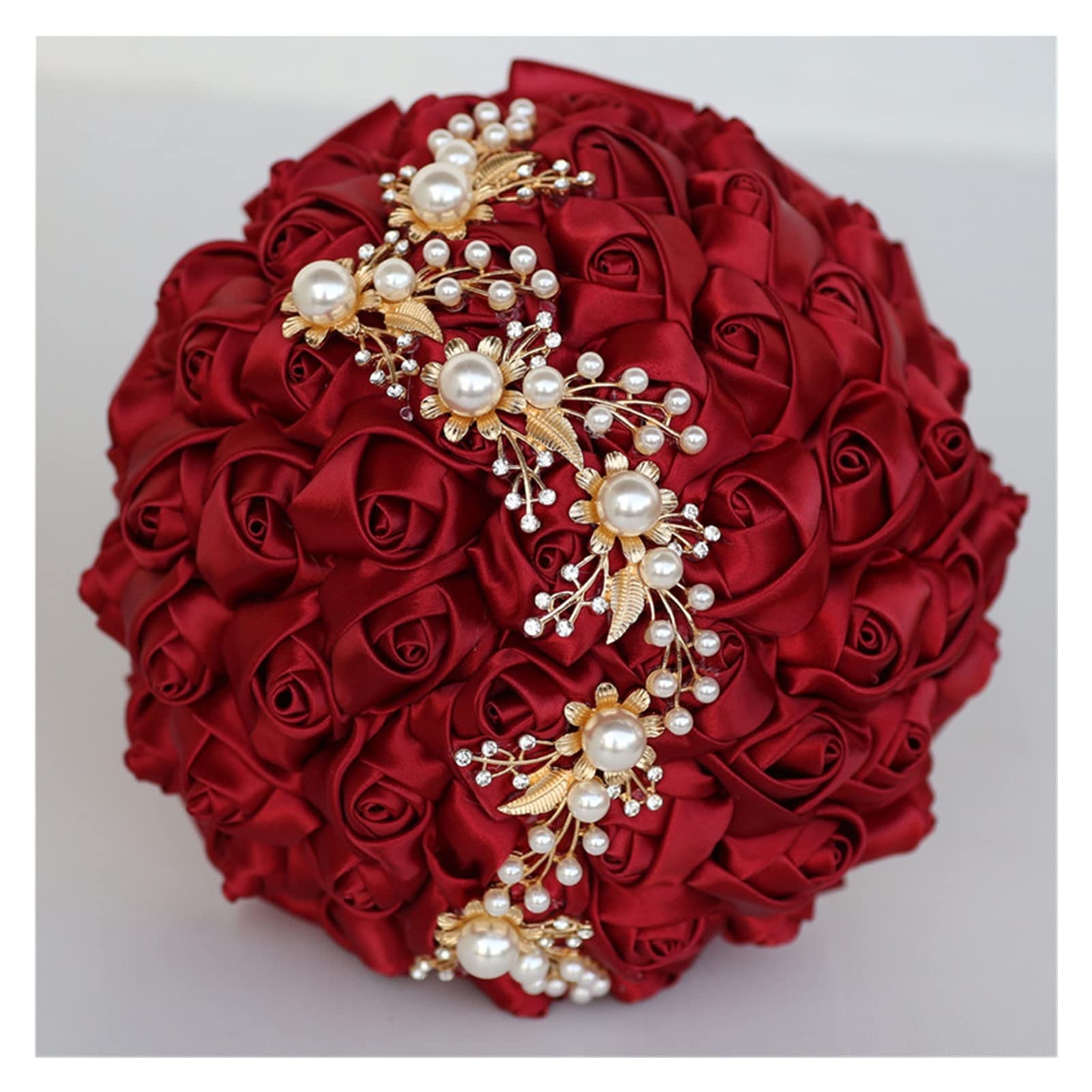 Ramo de Bodas Hechas a Mano Pearls Brooch Bouquet Accesorios de Boda Bouquet Flores de Boda Bridal Bouquets (Color : 15cm Wine Red)