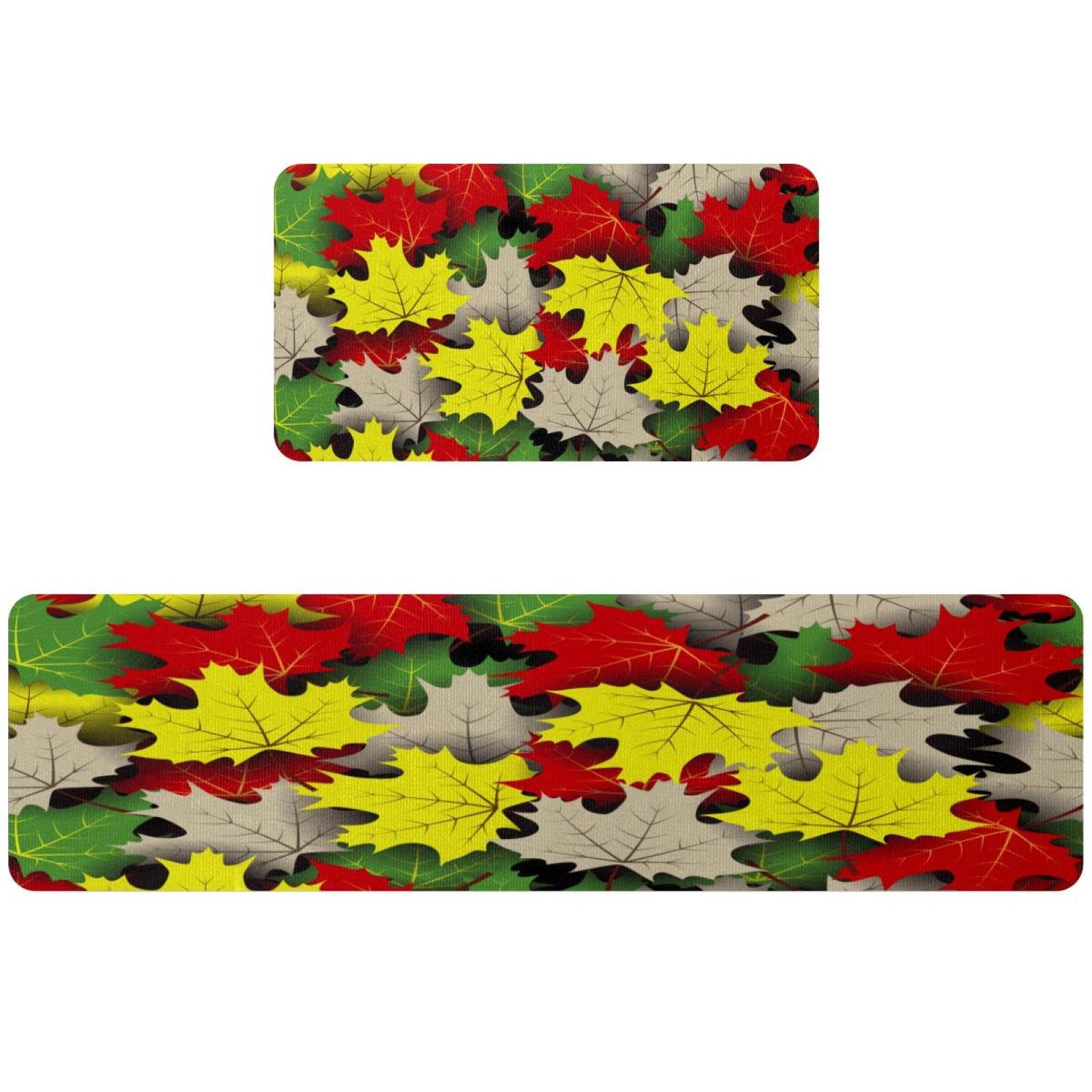 Alfombrillas de cocina con hojas de otoño juego de 2 tapetes lavables