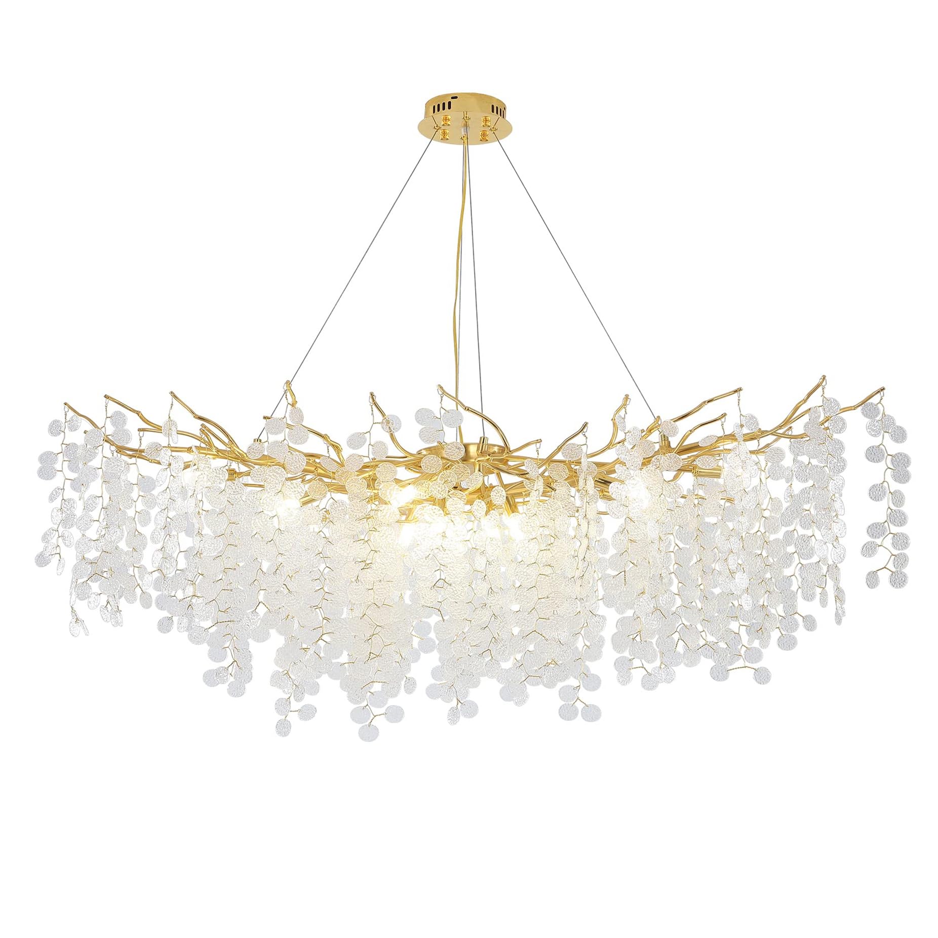 KXEcoLife Modern Crystal Tree Branch Chandelier, L120cm Rectangle Oval Raindrop Indoor Hanging Pendant Light Fixture Art Deco Chandeliers for Dining Room Kitchen Island Living Bedroom