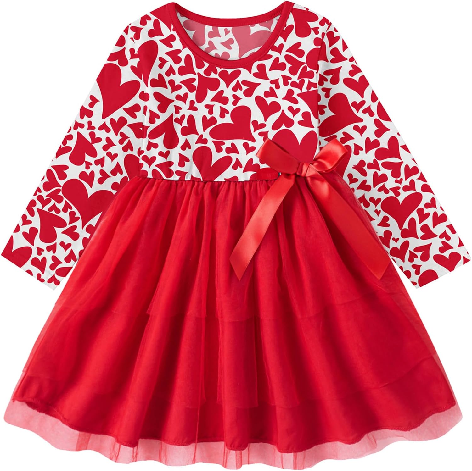 Vieille Toddler Girls Valentine's Day Tulle Dress Long Sleeve Princess Party Tutu Dresses 2-6 Years