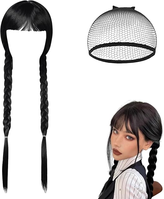 Long Black Wig, Suitable for Halloween Costume Parties, Daily Wear, Role-Playing Parties (Black)