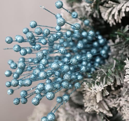 Miniatura 2 de 100 adornos artificiales de tallo de bayas con purpurina de 13.8 pulgadas, púas decorativas de Navidad, ramas para decoración de árbol de Navidad,