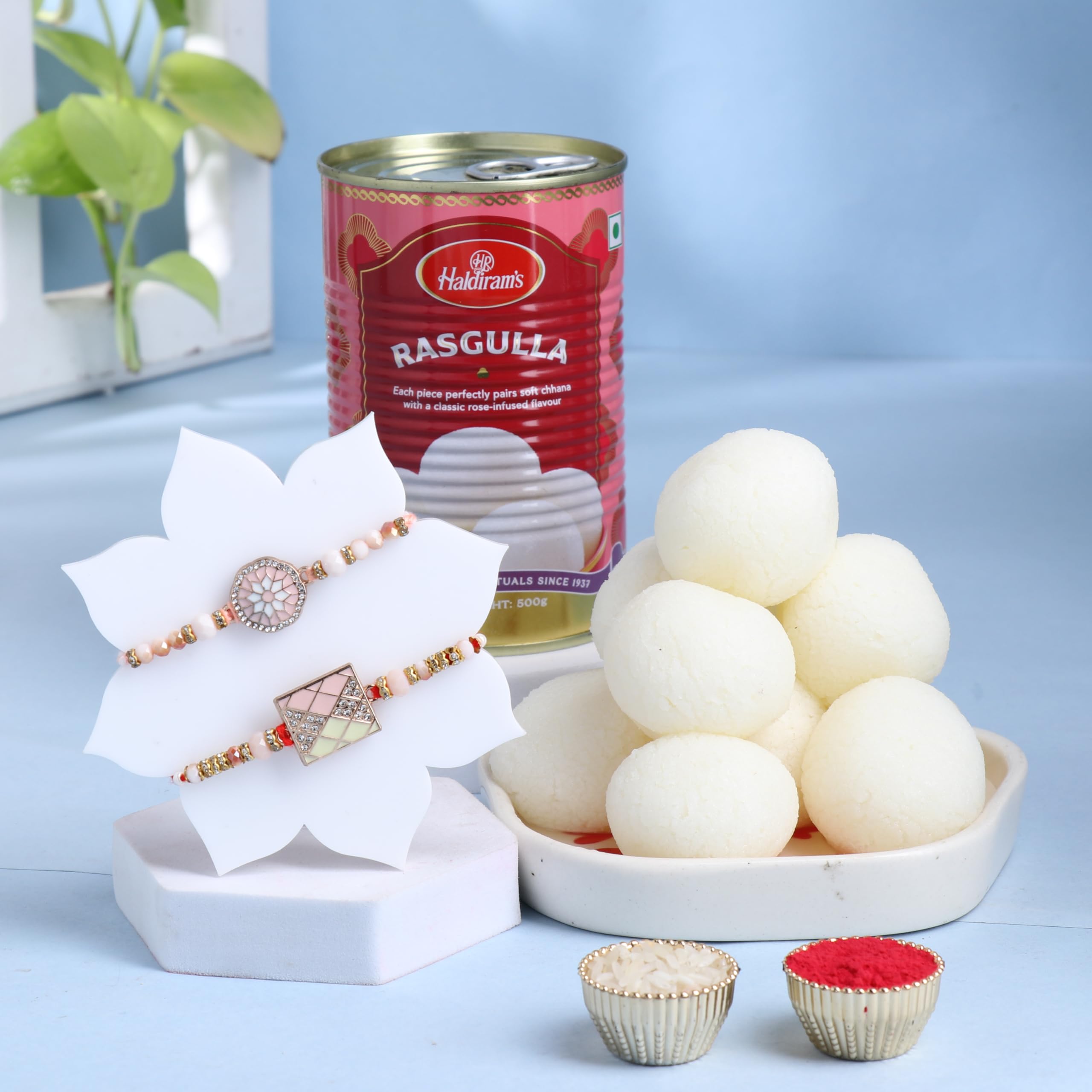 FlowerAura Raksha Bandhan Celebrations Set Of 2 Pink Thread Premium Stones Rakhi With 500g Rasgulla Sweet - Rakhi for Brother, Bhai, Cousins & Raksha Bandhan Gift (B0DB88L86B) Amazon Price History, Amazon Price Tracker