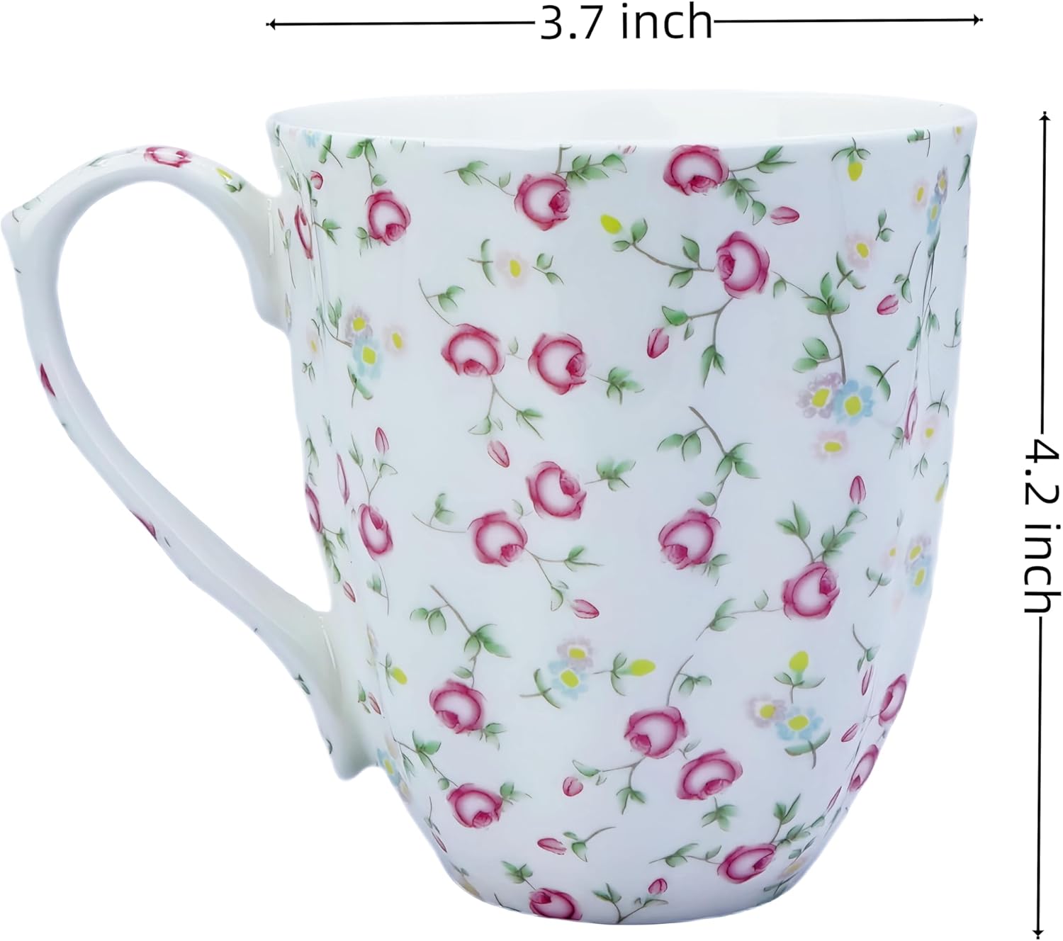 14oz Bone China Coffee Mug Floral Bone Mug Cute Coffee Mug Teacup for Women Mom Friend (small pink rose) - Image 2