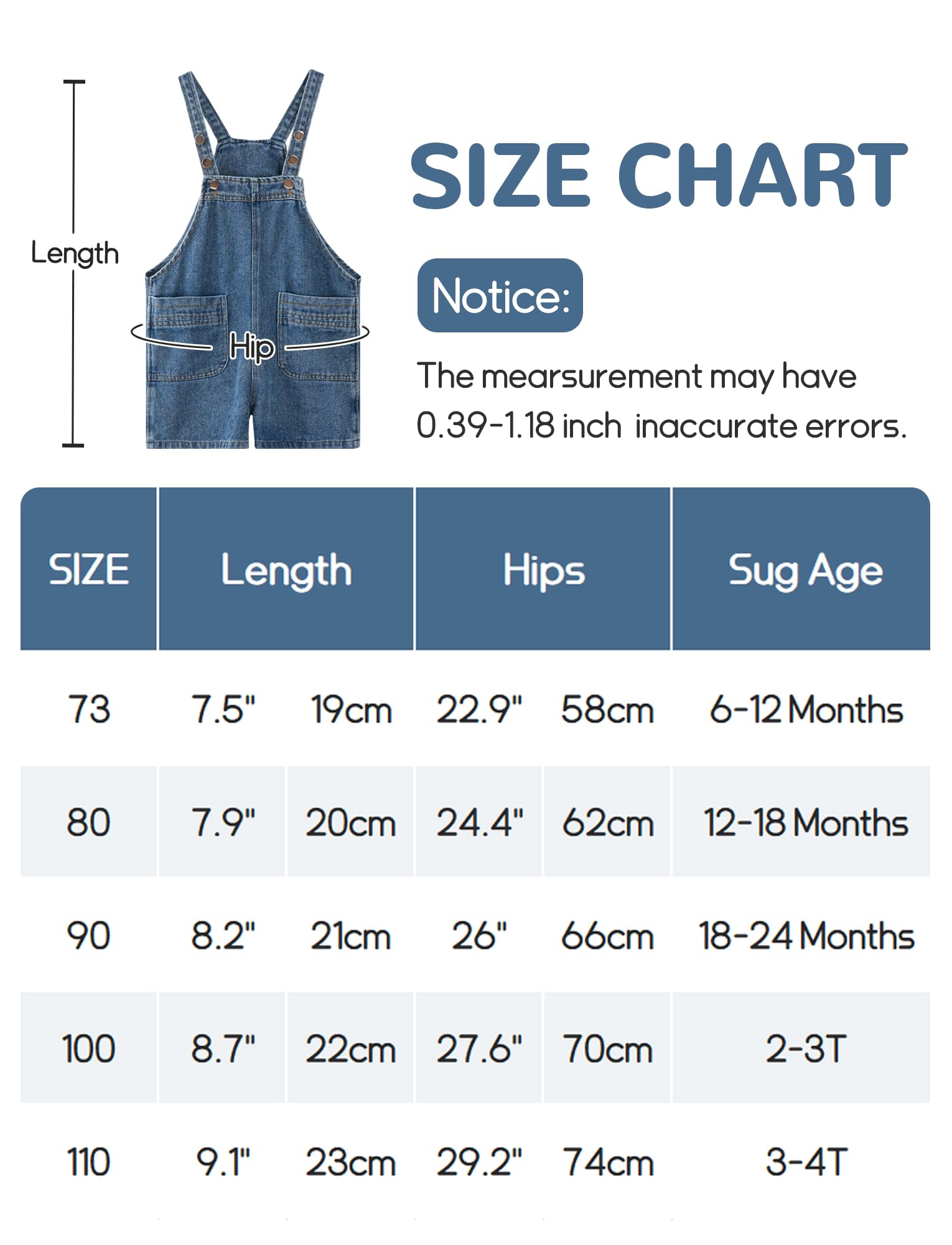 Happy Cherry Salopette en jean pour bébé garçon fille avec poche printemps été coton doux denim bretelles réglables salopette 6 mois à 5 ans