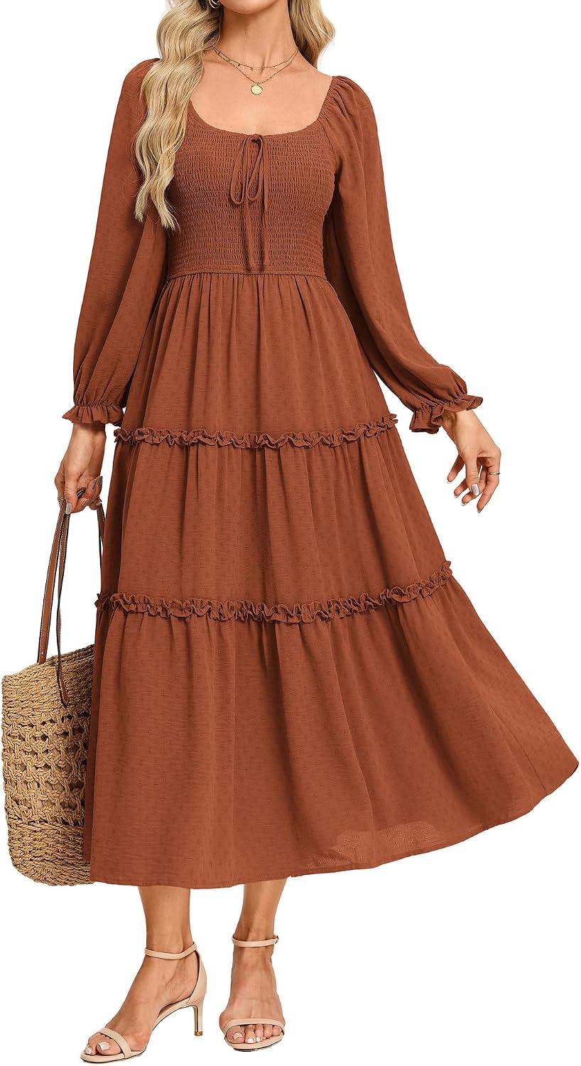 GRACE KARIN Womens Boho Fall Long Sleeve Floral Maxi Dress
