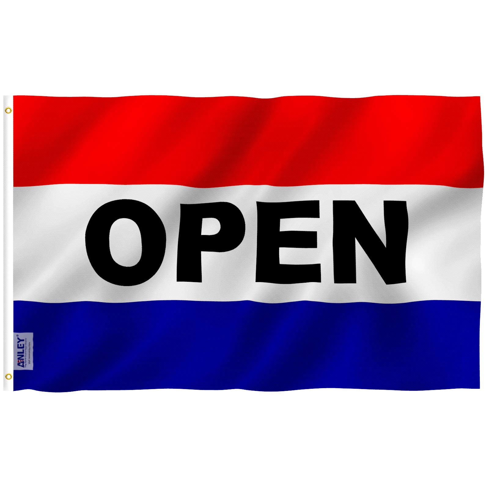 ANLEY Fly Breeze 3x5 Foot Open Flag - Vivid Color and Fade proof - Canvas Header and Double Stitched - Business Open Flags Polyester with Brass Grommets 3 X 5 Ft