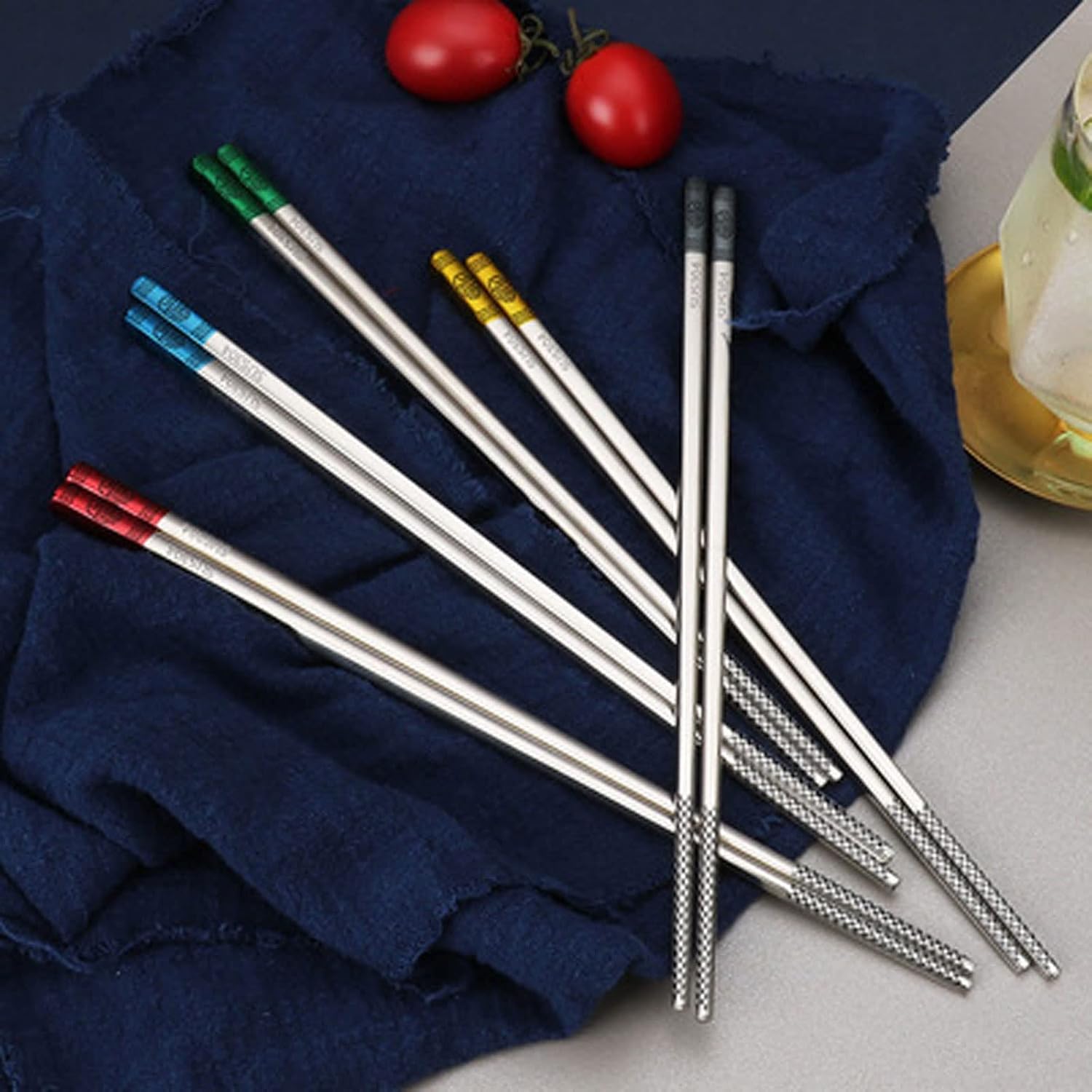 Chopsticks 5 Pairs Of Multi-color Stainless Steel Chopsticks, Multicolor Reusable ,dishwasher Safe,23.5cm