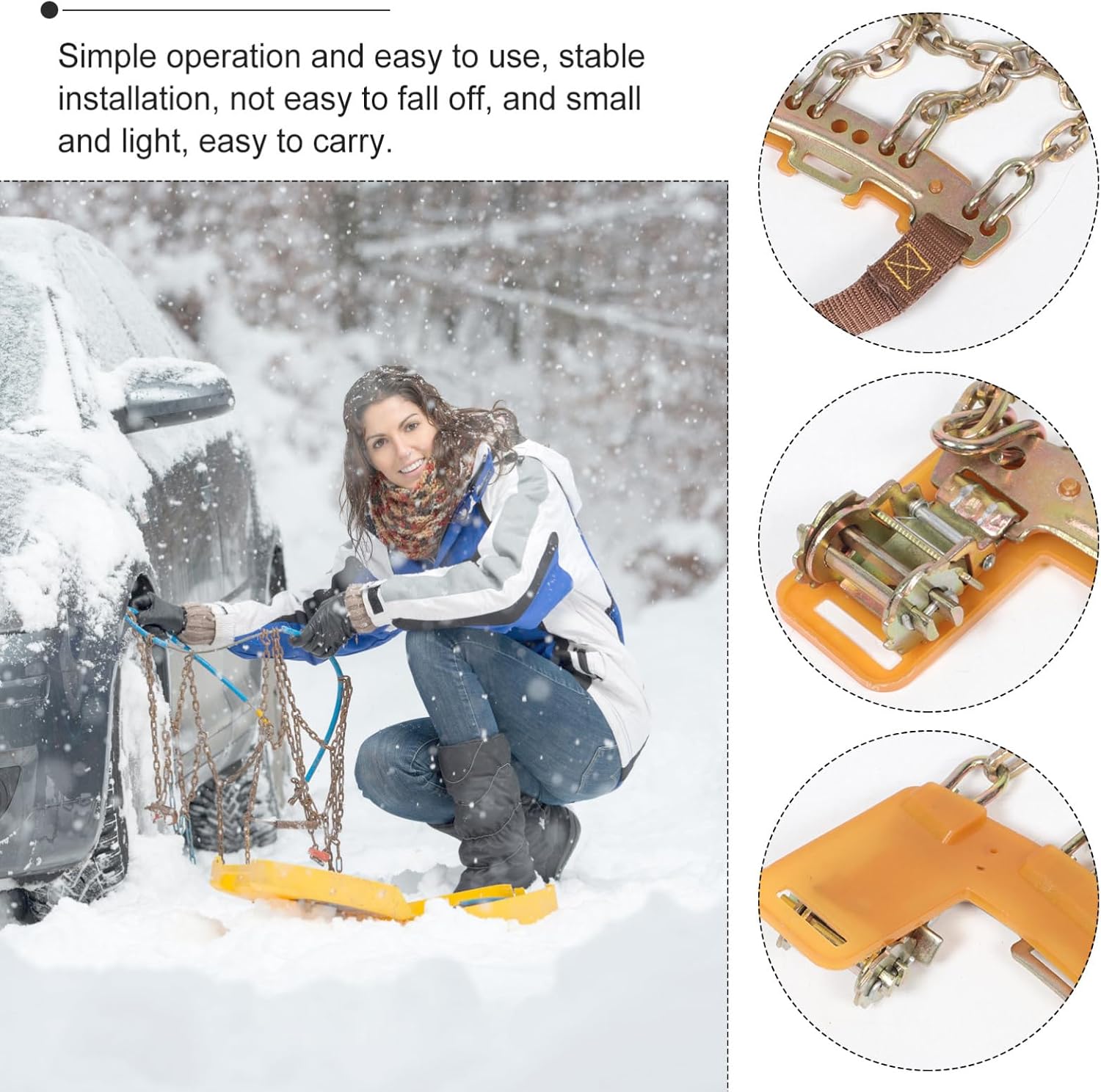 Universal Adjustable Snow Chains for Cars and SUVs 165-205 mm Manganese Steel Traction Chains for Emergency Use in Snow and Mud