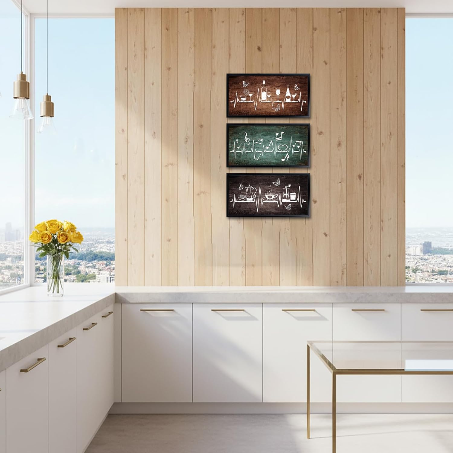 sechars Brown and Green Kitchen Wall Art Wine Coffee Pictures Prints Vintage Dining room Bar Decor