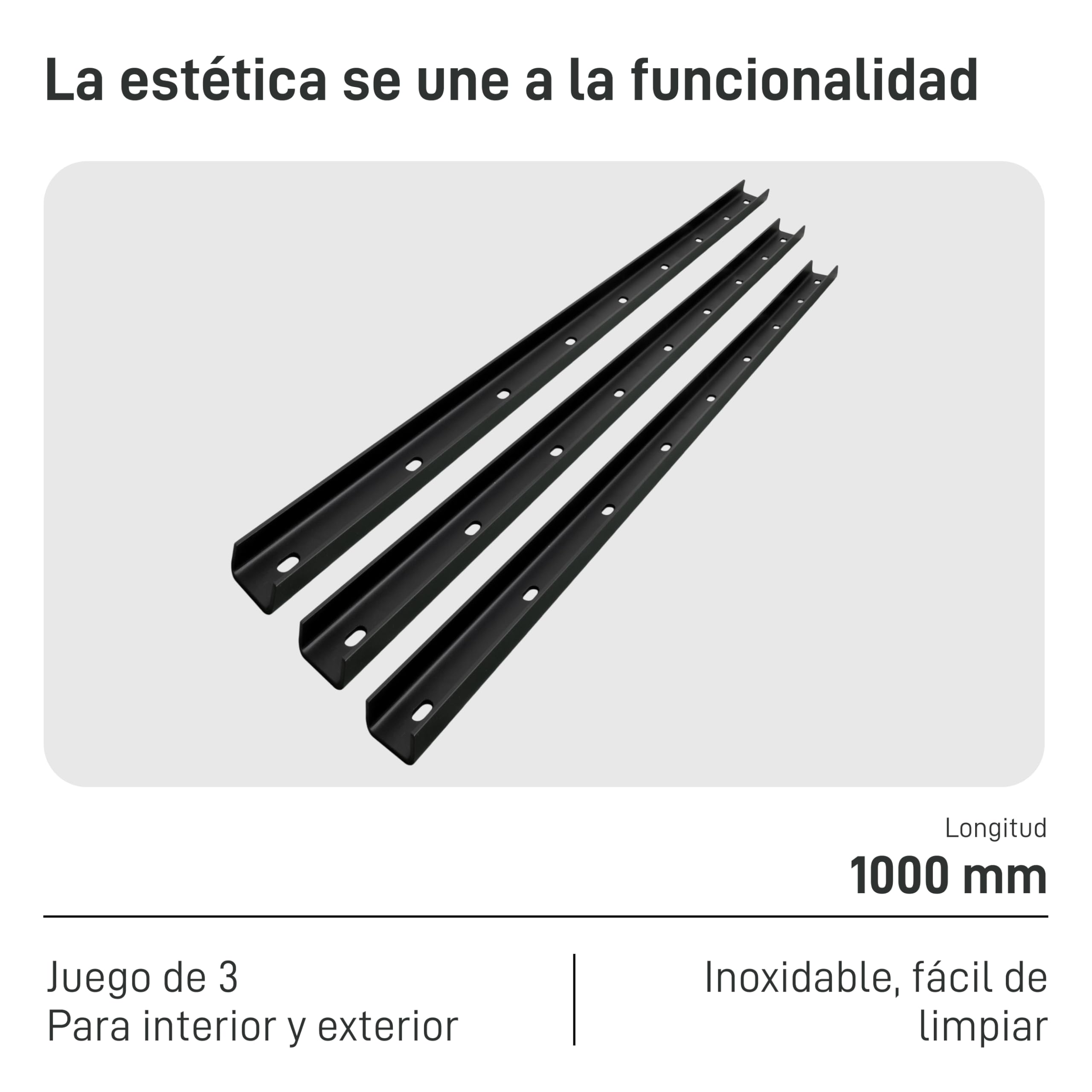 3 listones de rebaba en forma de U maciza para tableros de mesa, herrajes de mesa, base de apoyo, perfil de refuerzo, perfil en U, travesaños, perfil de refuerzo, perfil de ranura (100 cm de longitud