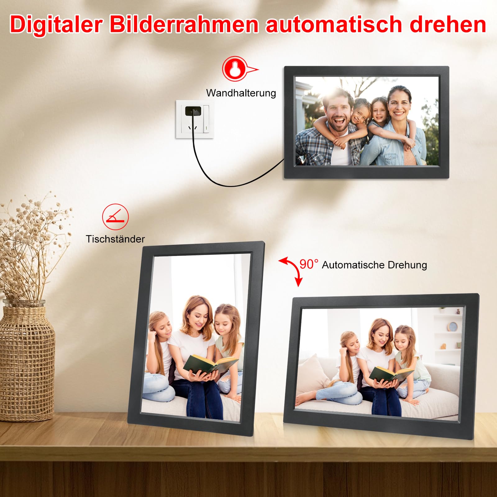 FRAMEO 10,1 Zoll Digitaler Bilderrahmen WLAN, 1280x800 HD IPS LCD Touchscreen Smart Cloud-Fotorahmen mit 16GB Speicher, Auto Drehung, Einfache Weitergabe von Fotos Videos über Frameo App