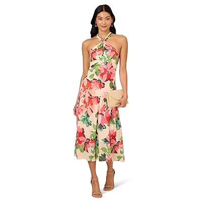 Adrianna Papell Halter Flounce Midi Dress Women