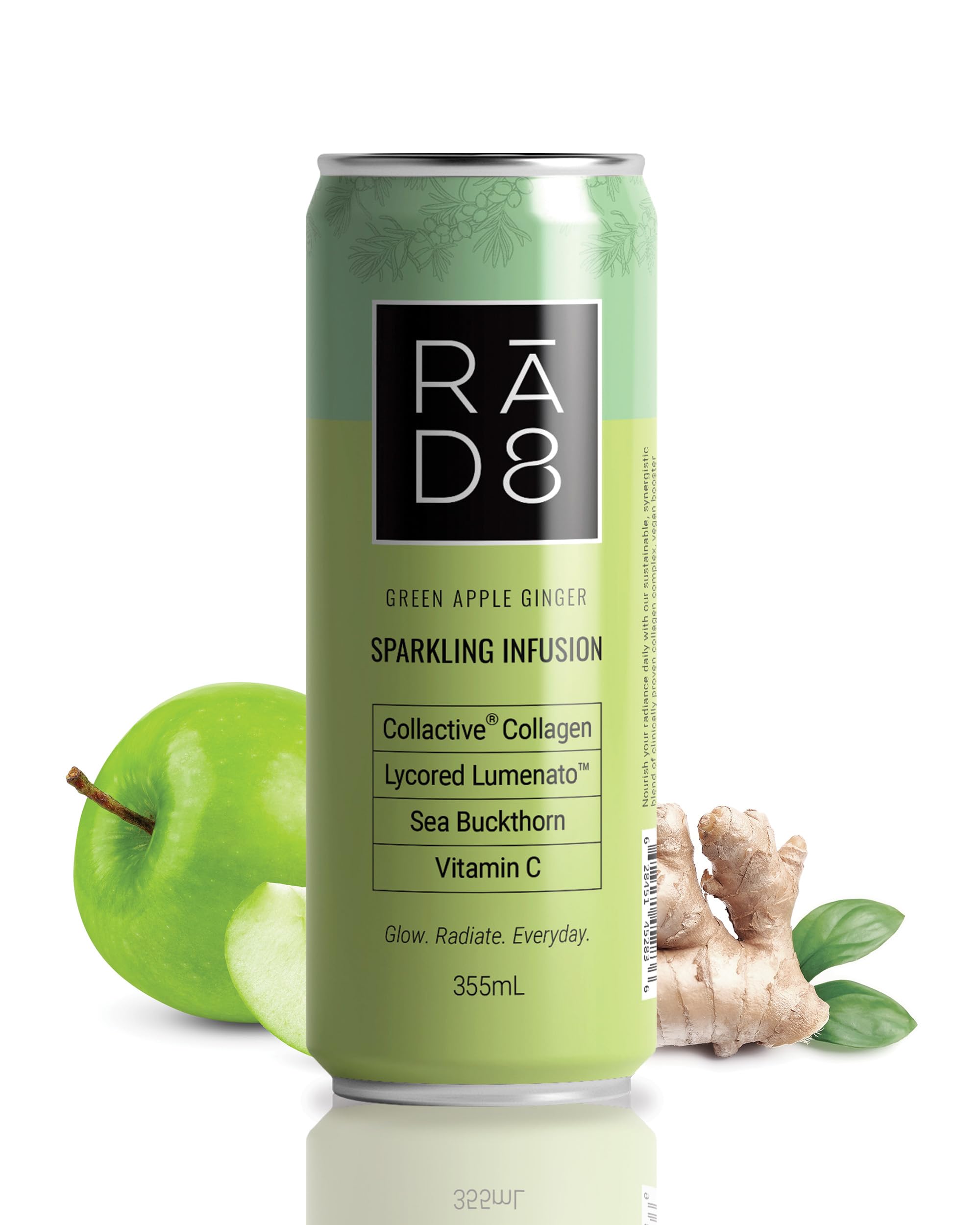 Sparkling Collagen Peptide Drink, Lumenato, Sea Buckthorn Extract, Natural, Sustainable, Green Apple Ginger (4 Pack) 12 fl oz/can