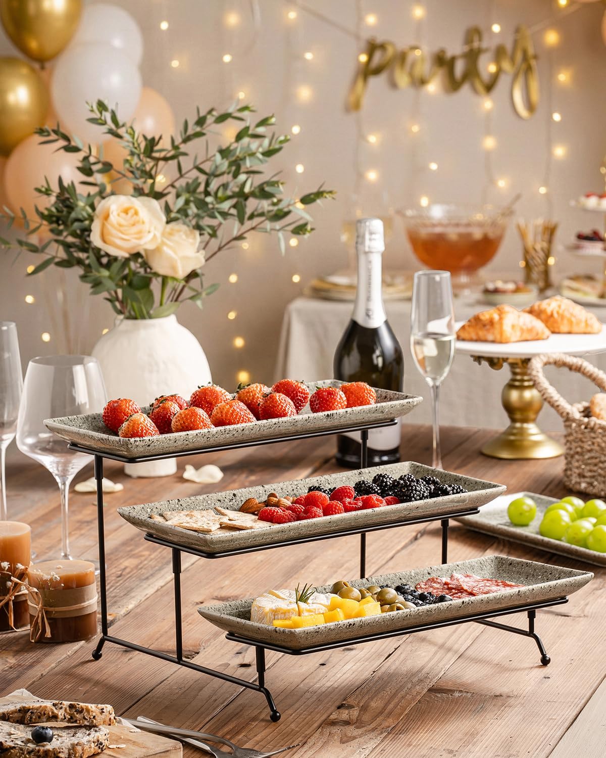 LAUCHUH 3 Tier Serving Trays for Party, Porcelain Dessert Party Display Set