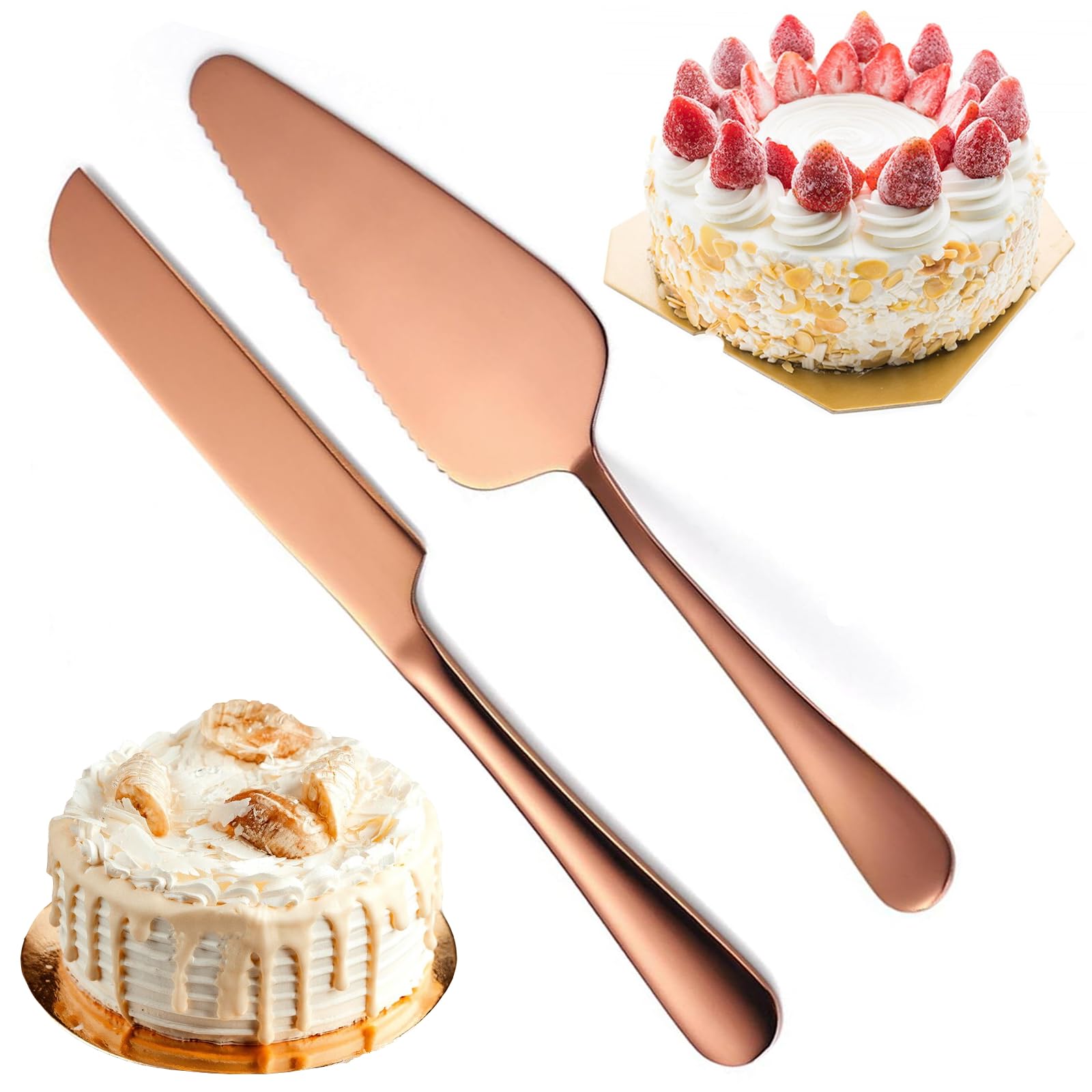 NAMIC 2 Piezas Juego de Cuchillo Y Servidor para Pastel de Boda, Juego de Corte de Primera Calidad, Corte de Pastel para Fiesta Cumpleaños Celebración (Oro Rosa)