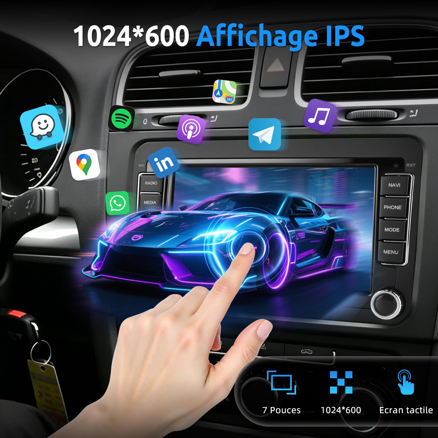 ESSGOO [4+64G] Android 15 Autoradio pour VW Golf 5/6, T5, Passat, Polo, Touran, Tiguan, Caddy, Seat, Skoda – Écran Tactile 7" avec CarPlay/Android Auto sans Fil, Plug & Play, GPS Navi, Bluetooth, DSP
