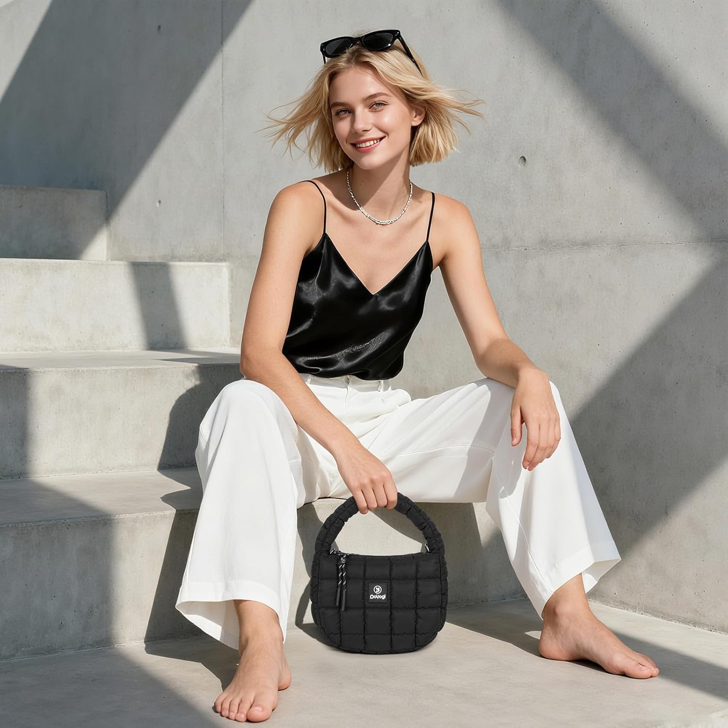 Puffer Small Handbag Nylon Purses Lightweight Cotton Padding Hobo Quilted Wristlet Bag for Women - Image 2