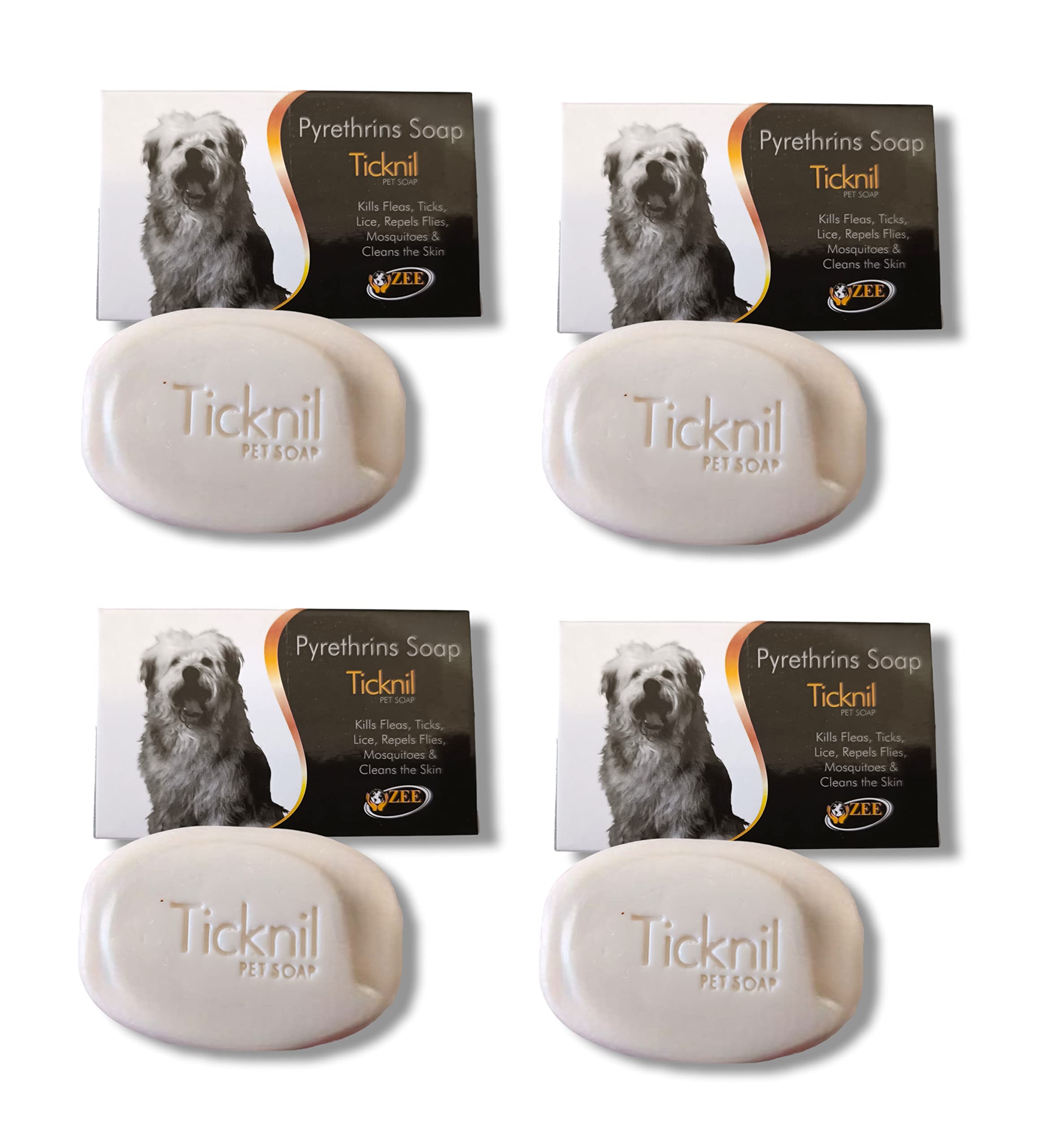 Zee Drugs Ticknil Pet Soap Kills Fleas,Ticks,Lice Mosquitoes&Clean The Skin(Pack Of 4)(75Gm Each)