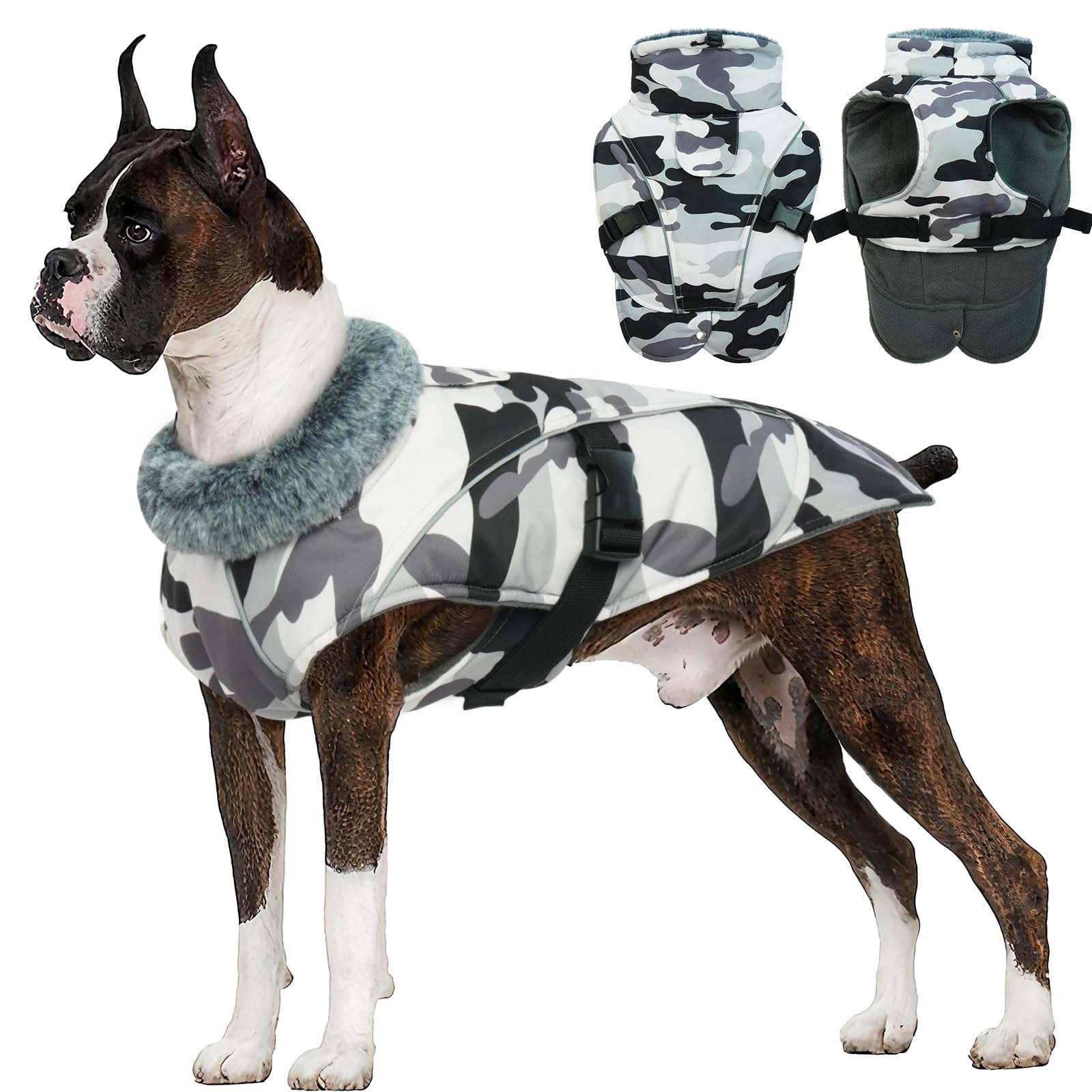 Manteau Imperméable pour Chien, Doudoune Chien Manteau Neige Chien Veste Chaud Vêtements Chiot Gilet Réfléchissant Coupe-Vent pour Petit Moyen Grands Chiens(Camouflage, 3XL)