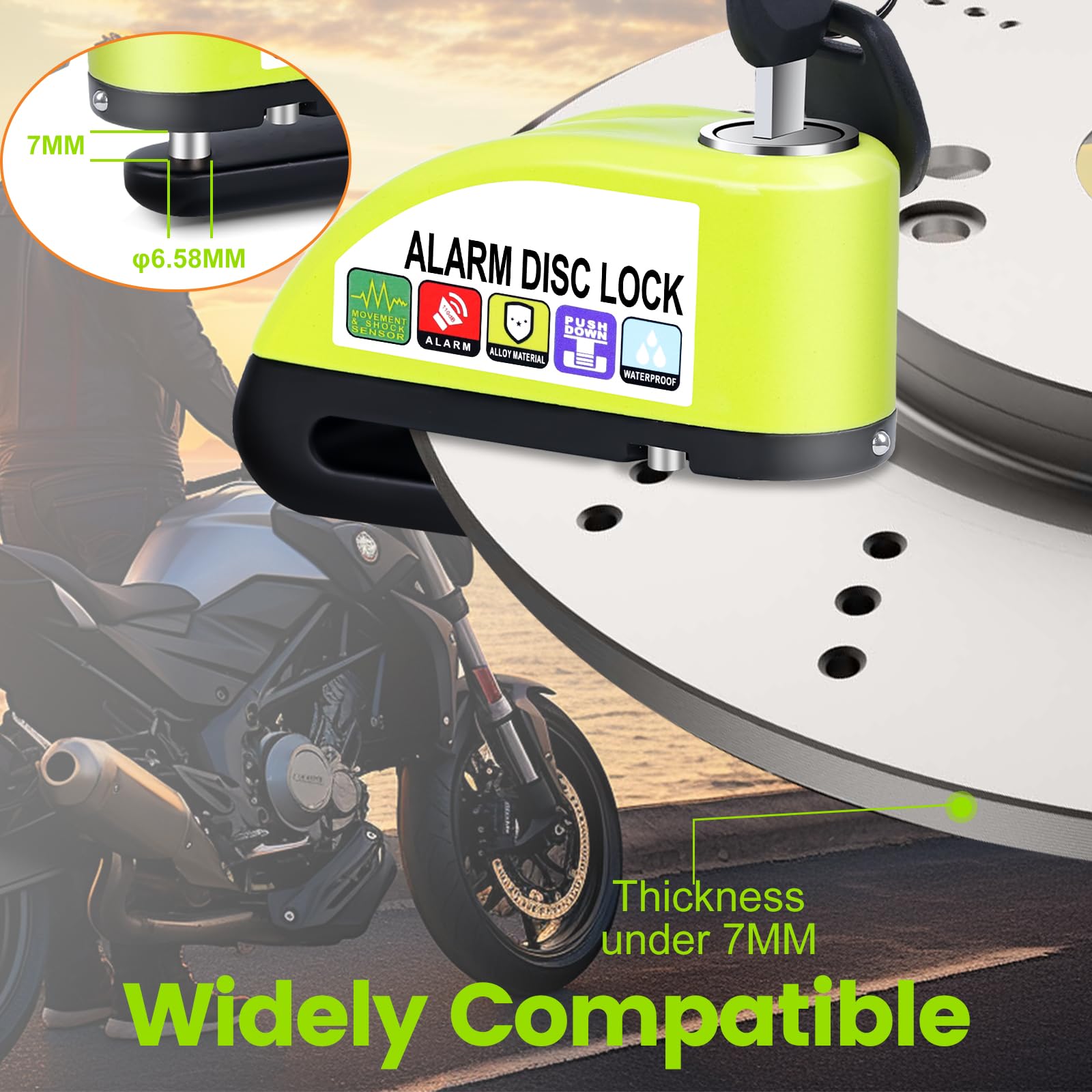 Anykuu Lucchetto Antifurto Moto Bloccadisco Moto Impermeabile Portatile da 7 mm con Allarme Sonoro 110DB e 1.5m Reminder Cavetto per Scooter Allarme Bloccadisco Bici