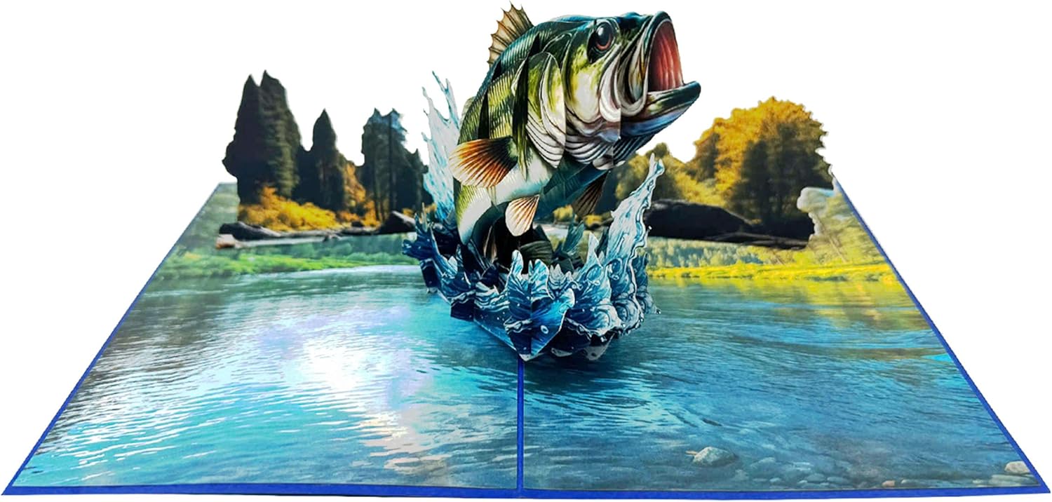 Bass Fish 3D Pop-Up Greeting Card | Symbolic Handmade pop up birthday card Design for Birthdays, Anniversaries & more | Popup cards with white envelope, stunning Craftsmanship for All Occasions - Image 2