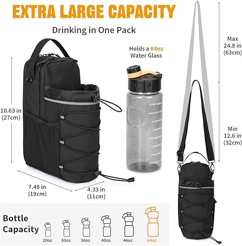 Miniatura 4 de HUNTVP Bolsa magnética para gimnasio con correa para el hombro y bolsillos para teléfono, bolsa magnética grande para botella de agua de 64 onzas