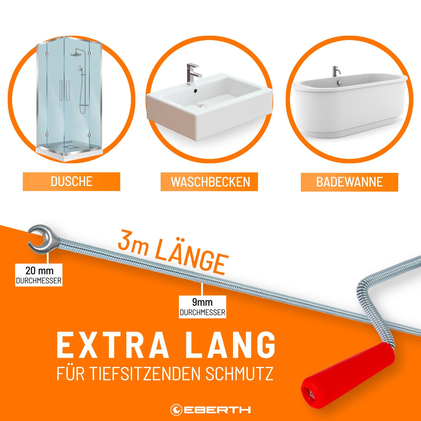 Tragbare Rohrreinigungsspirale, flexibler Abflussreiniger, 54 cm Schlauchbürste mit biegsamem Draht, WC-Haarfilter, benutzerfreundliches Reinigungswerkzeug, Zubehör