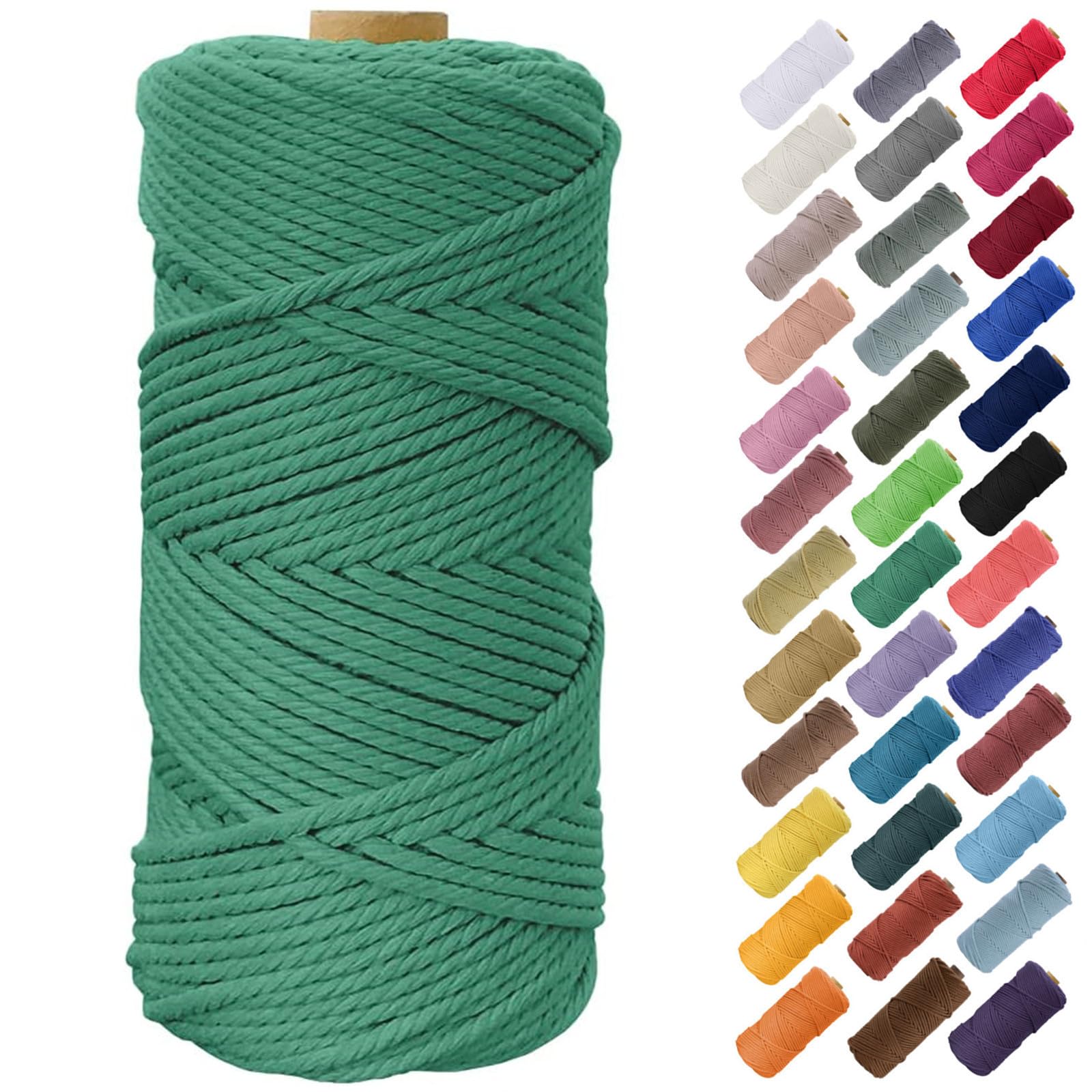 Binwat 5mm x100m Macrame Cord Thick Natural Cotton Cord DIY Crafts Yarn Thread Twisted Spool Twine String Cotton Rope for Wall Hanging,Plant Hangers,Knitting,Decorative Projects(Green)
