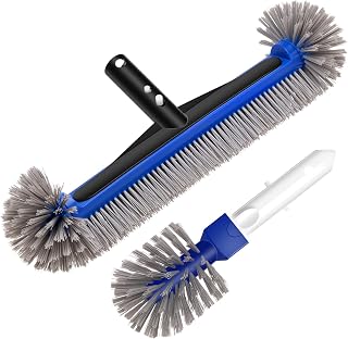 17.4'' Swimming Pool Brush Head with Round Ends, EZ Clip Aluminum Handle, Heavy Duty Pool Brushes for Clean Swimming Pools Faster, Extra Corner Brush Head for Clean Pool Steps & Corners