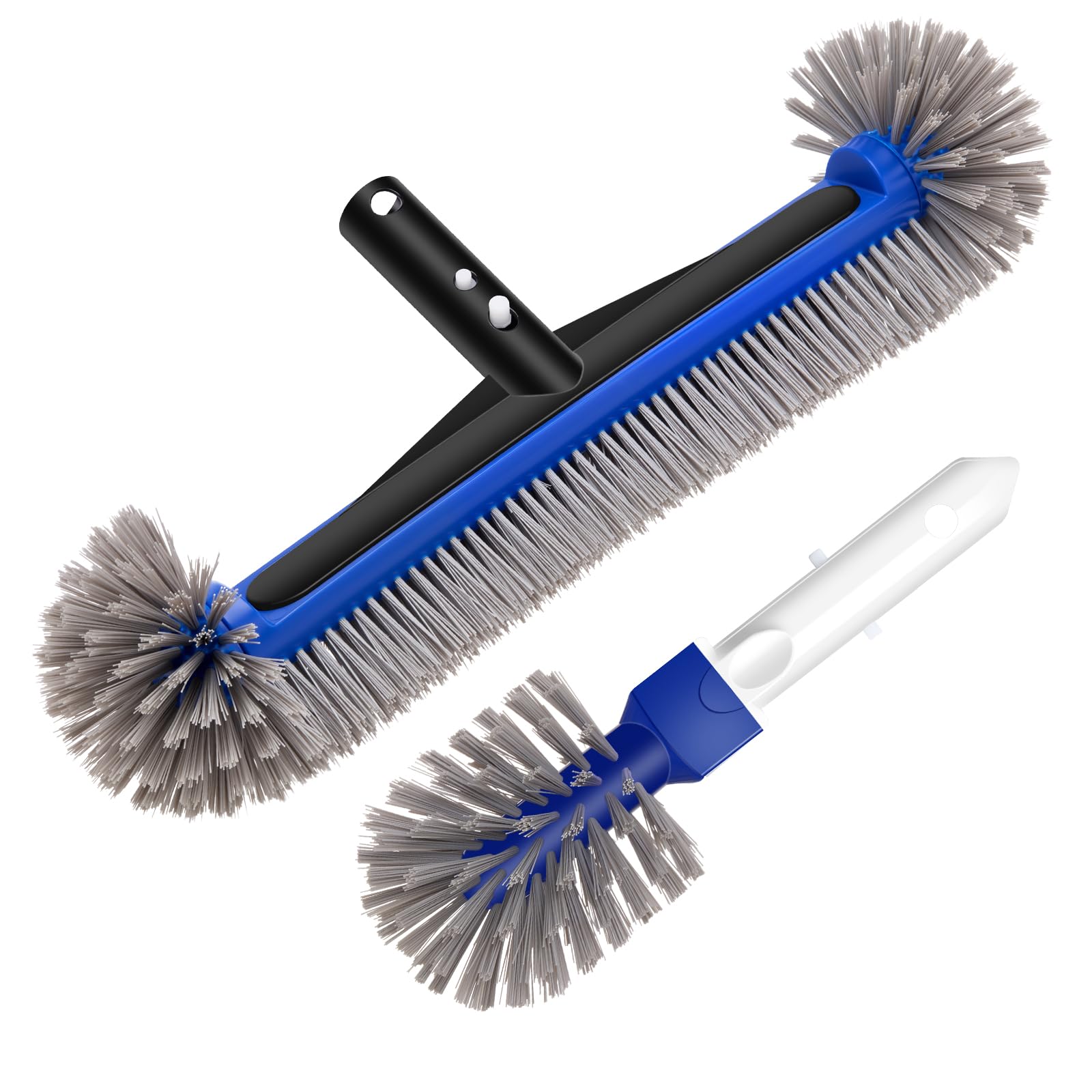 Tête de brosse de piscine de 42 cm avec extrémités rondes, poignée en aluminium à clip EZ, brosses de piscine robustes pour nettoyer les piscines plus rapidement, tête de brosse d'angle supplémentaire