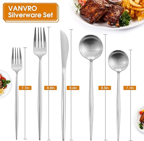 Miniatura 2 de VANVRO Juego de cubiertos con acabado satinado mate, juego de cubiertos de 40 piezas, servicio de utensilios para 8, apto para lavavajillas