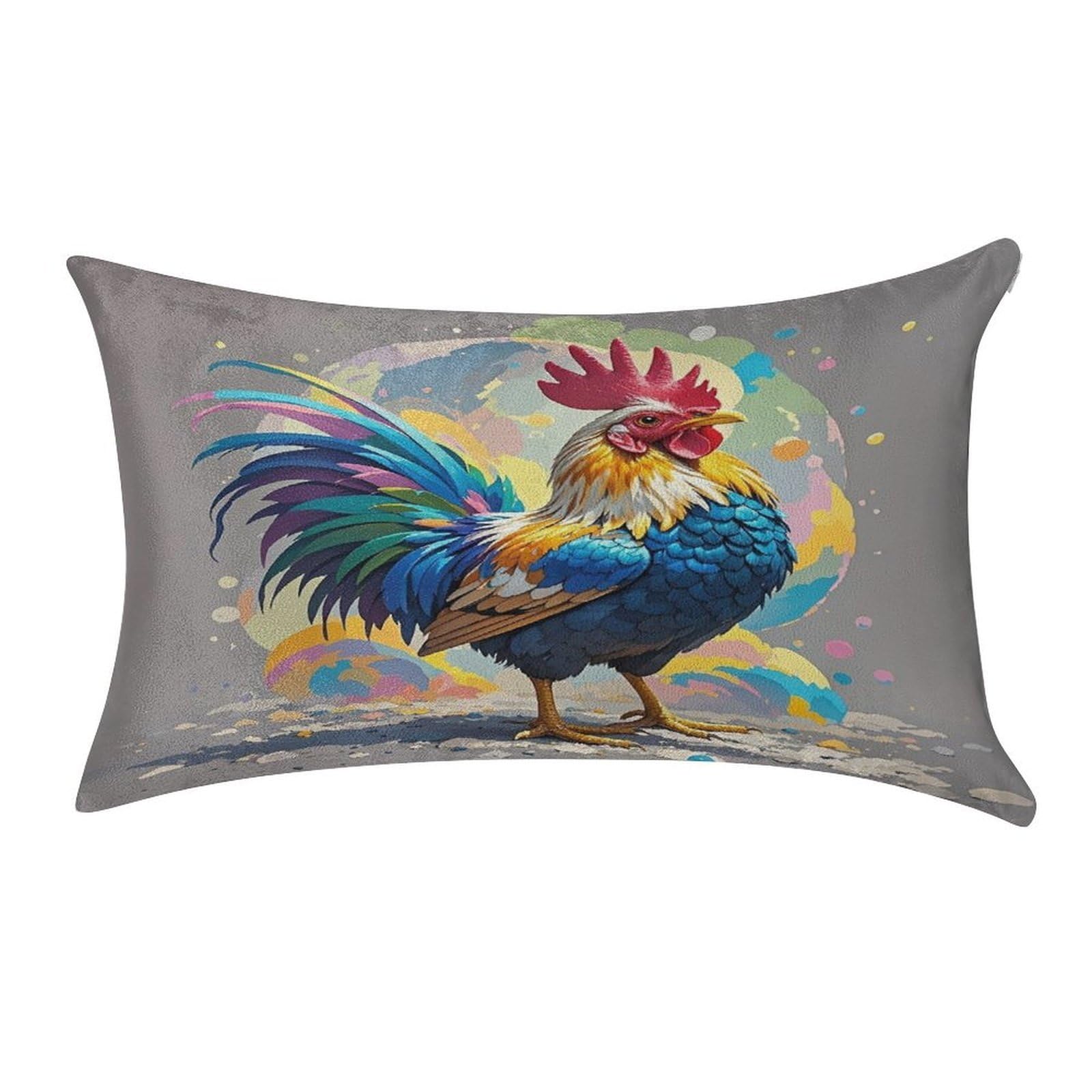 FekiLoot Art Colorful Chicken Pillow Covers Luxury Velvet Oblong Pillowcases Rectangular Throw Pillows Case Decorative Velvet Cushion Covers Ultra Soft Lumbar Pillow Shells 12 X 20 in