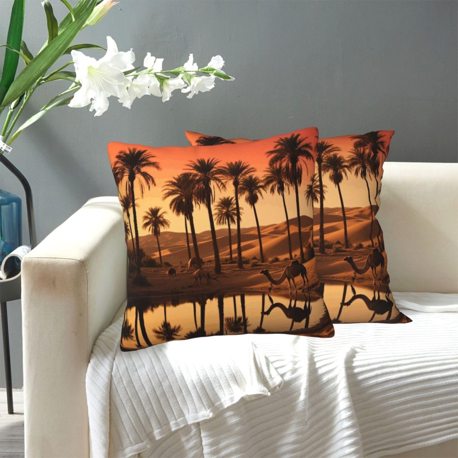 FekiLoot Decorative Throw Pillow Covers Modern Farmhouse Pillowcase Double Sided Cozy Cushion Cover for Sofa Couch Bed 12"X12" Plam Tree and Sunset