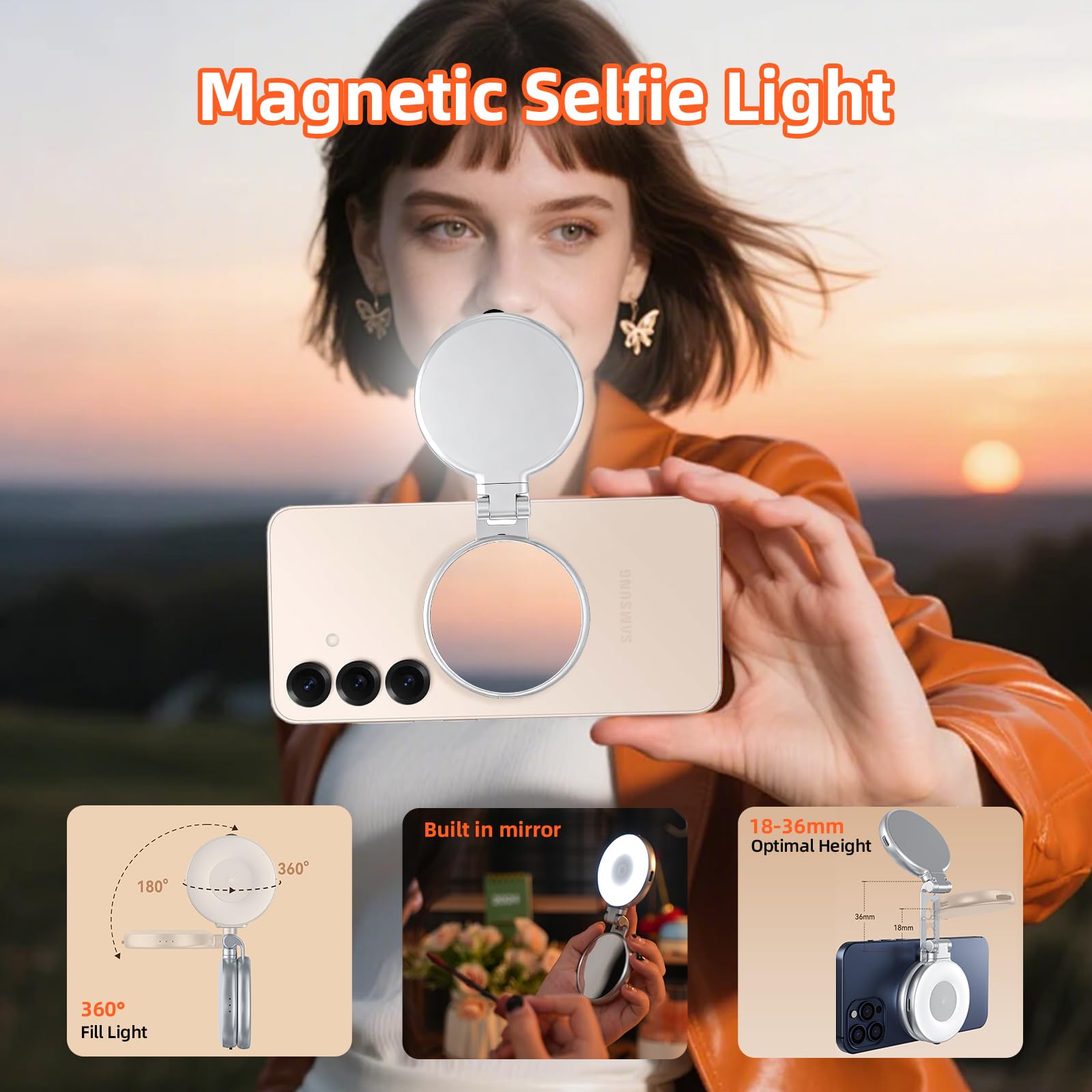 Fun Shot Smartphone Handle Grip und C03 Magnetic Selfie Light, Phone Kameragriff mit Abnehmbarer USB-C-Aufladung Bluetooth-Fernbedienung,Handygriff zum Fotografieren Kompatibel mit iPhone und Android