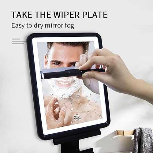 Miniatura 6 de Cayomi Espejo de ducha grande sin niebla para afeitarse con luz LED, espejo antivaho con iluminación de 3 colores, espejo de afeitado sin niebla con