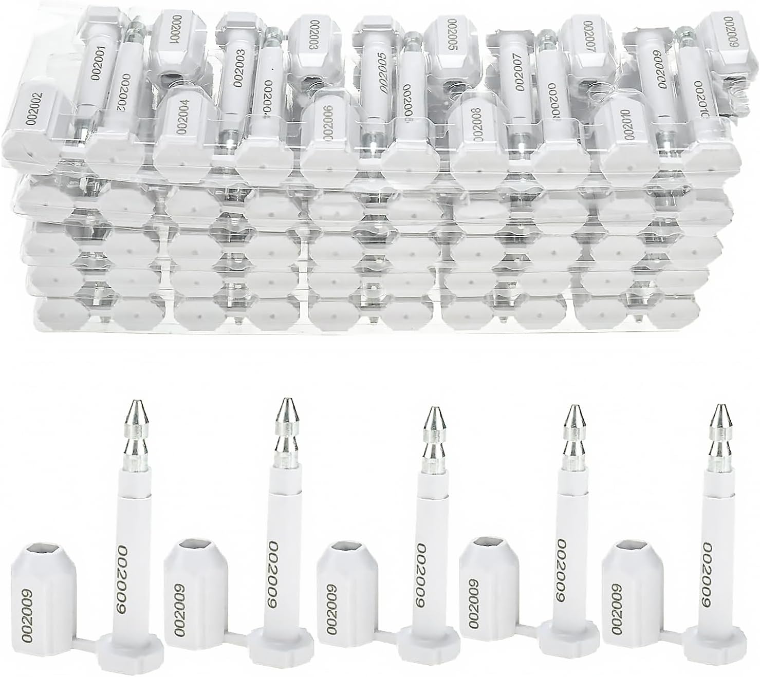 Amarine Made Bolt Seal (50 pcs) Shipping Seal with Print Progressive Numbering for Cargo Containers and Truck Trailers, Cargo Container Seals (White)