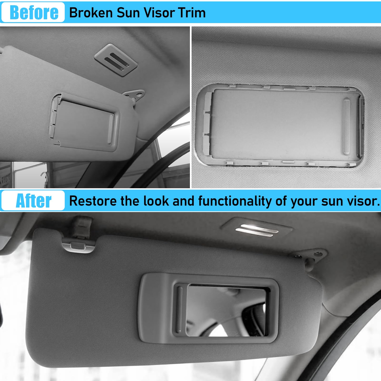 Jaronx Compatible with BMW Sun Visor for 3 Series E90 E91/ X1 E84, Right Passenger Side Sunvisor with Mirror for BMW E90/E91 2005-2011/E84 2009-2015, Sun Visor Replacement 51167252010 (Grey)