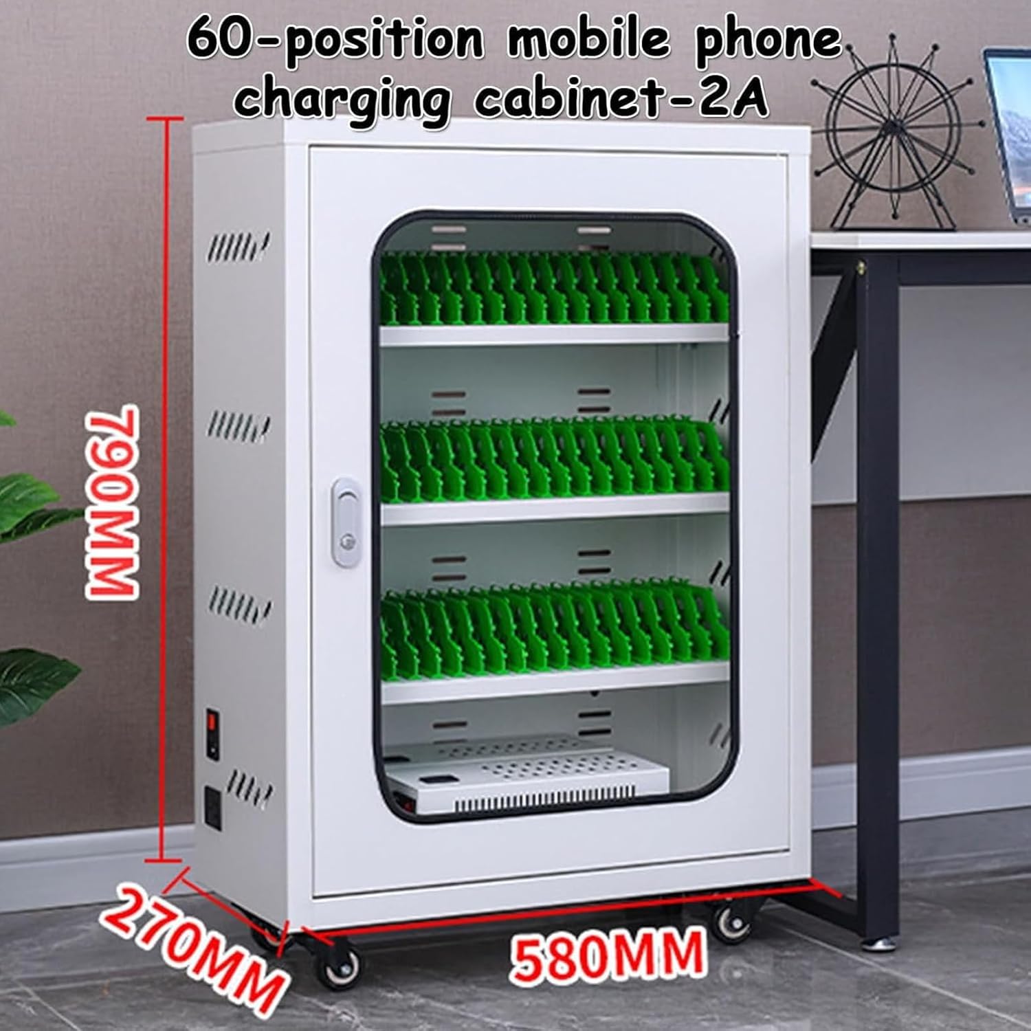 Mobiletto porta cellulare da parete con serratura, organizer per cellulari a 24 bit con serratura per cellulari e accessori, supporto da scrivania sicuro e scatola salvaspazio in argento, -60