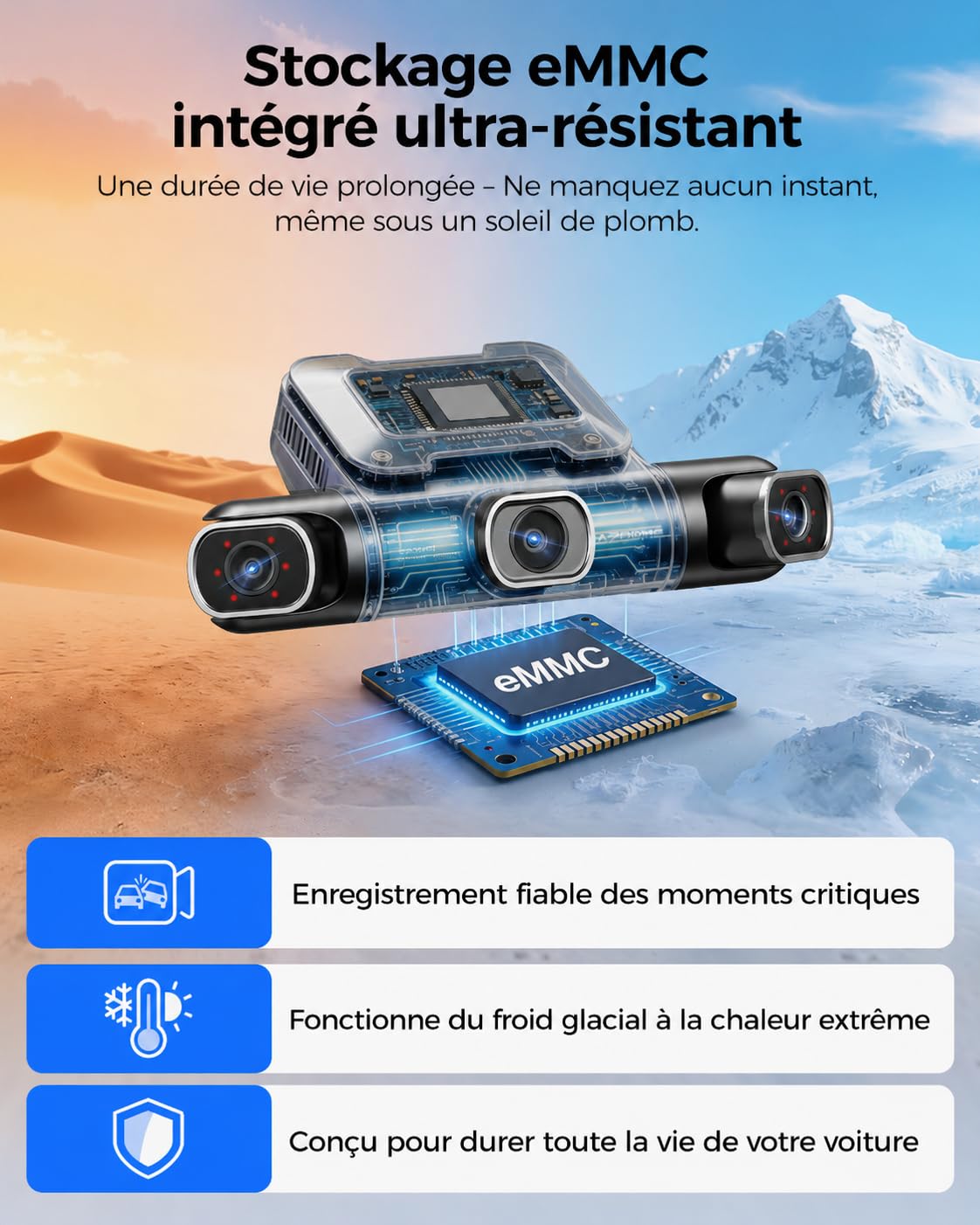 AZDOME 4-Canaux Dashcam Voiture, 360 degrés Camera Voiture Avant Arriere avec 128GB eMMC, 2.5K+3x1080P Caméra avec 5G WiFi GPS, Vision Nocturne IR, Contrôle Vocale, Mode Stationnement 24H (M660)