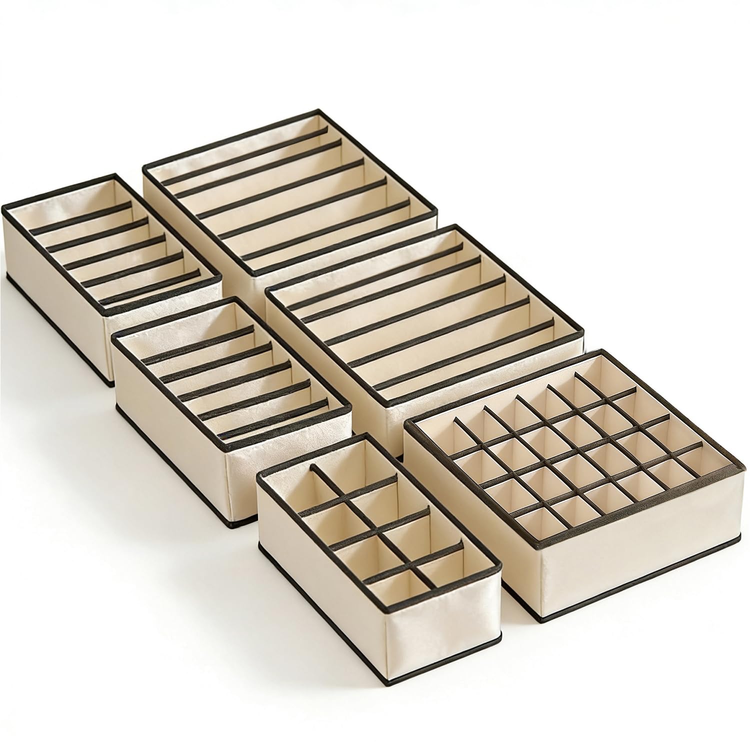 Evance 6pcs Organizer per Biancheria Intima, 6/7/8/24 Compartimenti, 58 Compartimenti In Totale, Organizzatore per Cassetti Armadio per Reggiseni,Mutande,Calzini,Cintura,Cravatta