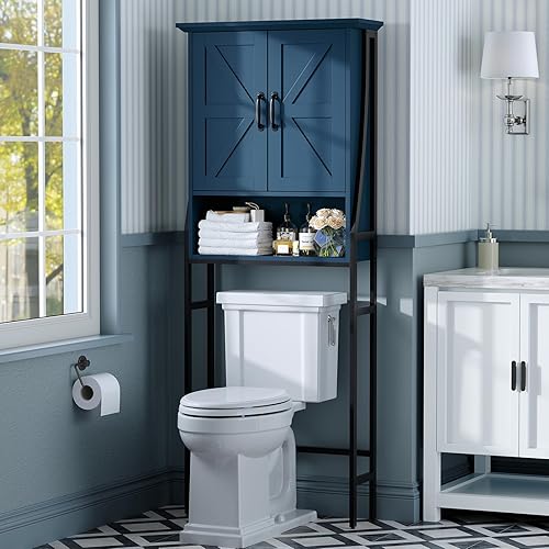 Miniatura 12 de Armario de almacenamiento sobre el inodoro, organizador de baño sobre el inodoro, armario de almacenamiento sobre el inodoro con puertas de granero