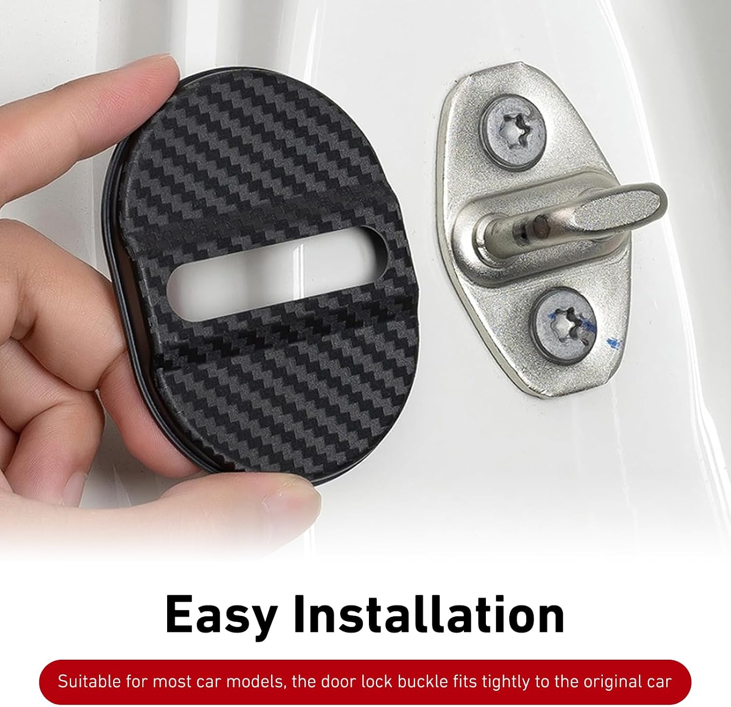 4 PCS Car Door Latch Lock Covers, ABS Carbon Fiber Rust Prevention Car Door Latch Covers, Self-adhesive Noise Reduction Door Lock Protection Decoration Accessories, for Most Cars (Black) image 4