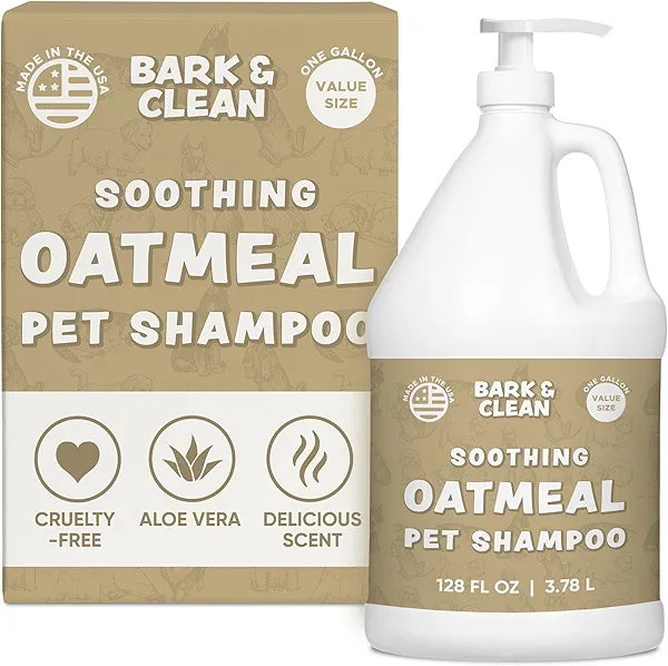 Oatmeal Dog Shampoo for Itchy Skin Relief - 1 Gallon with a Pump - Made with Coconut, Aloe Vera, Essential Oils, and More - Hypoallergenic Shampoo for Cleaning and Nourishing Dog Skin and Coat
